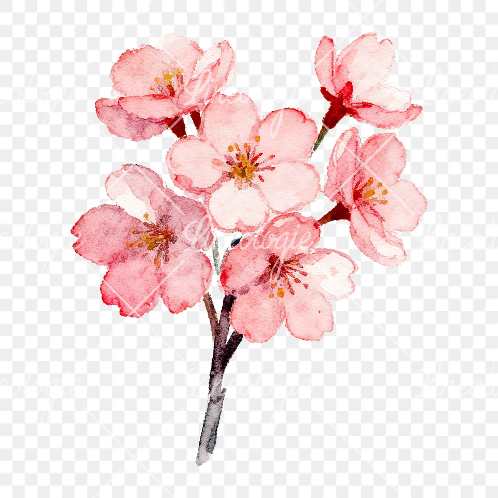 Watercolor purple and pink cherry blossom bouquet clipart 1 of 9 on a transparent background (PNG)