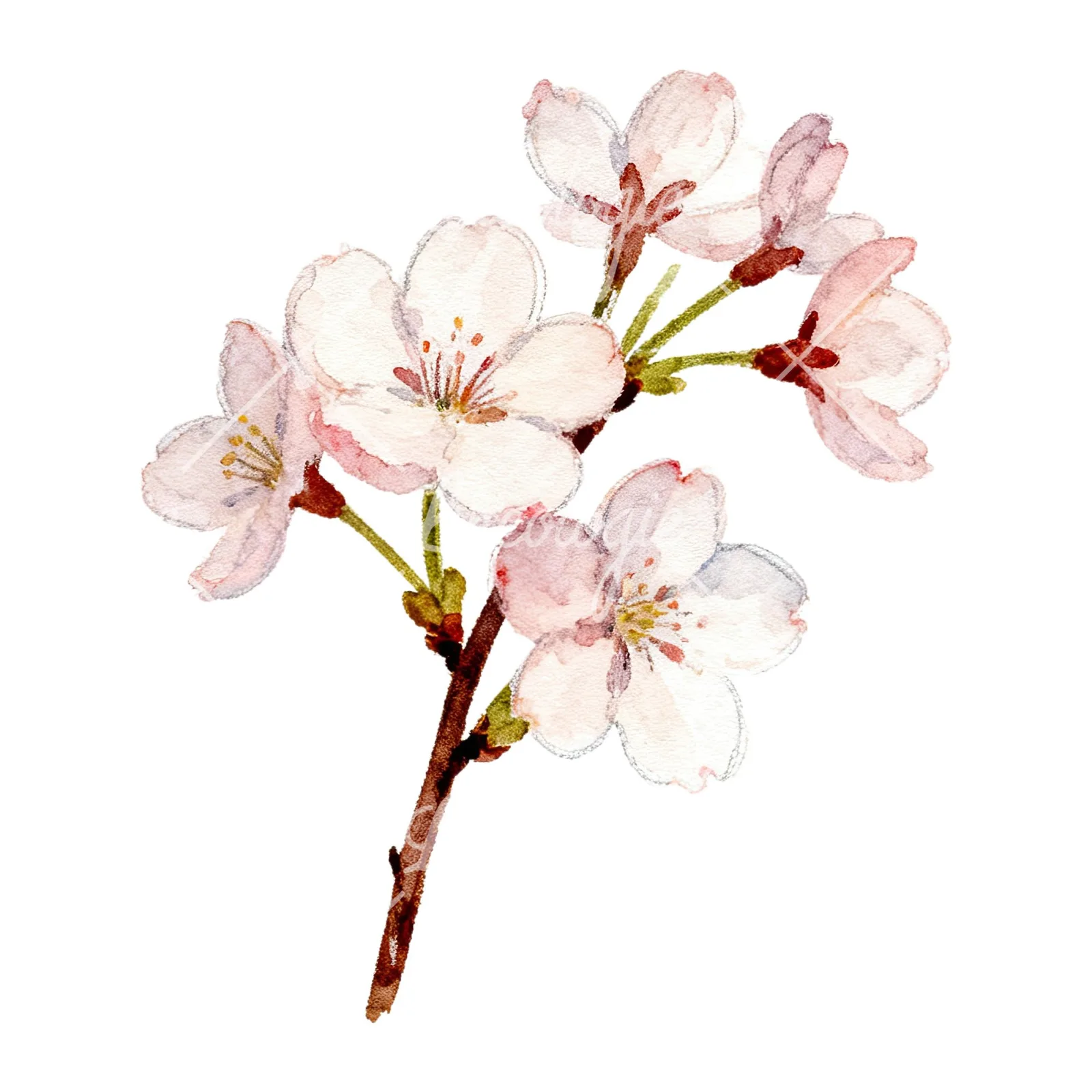 Watercolor purple and pink cherry blossom bouquet clipart 2 of 9 on a white background (JPG)