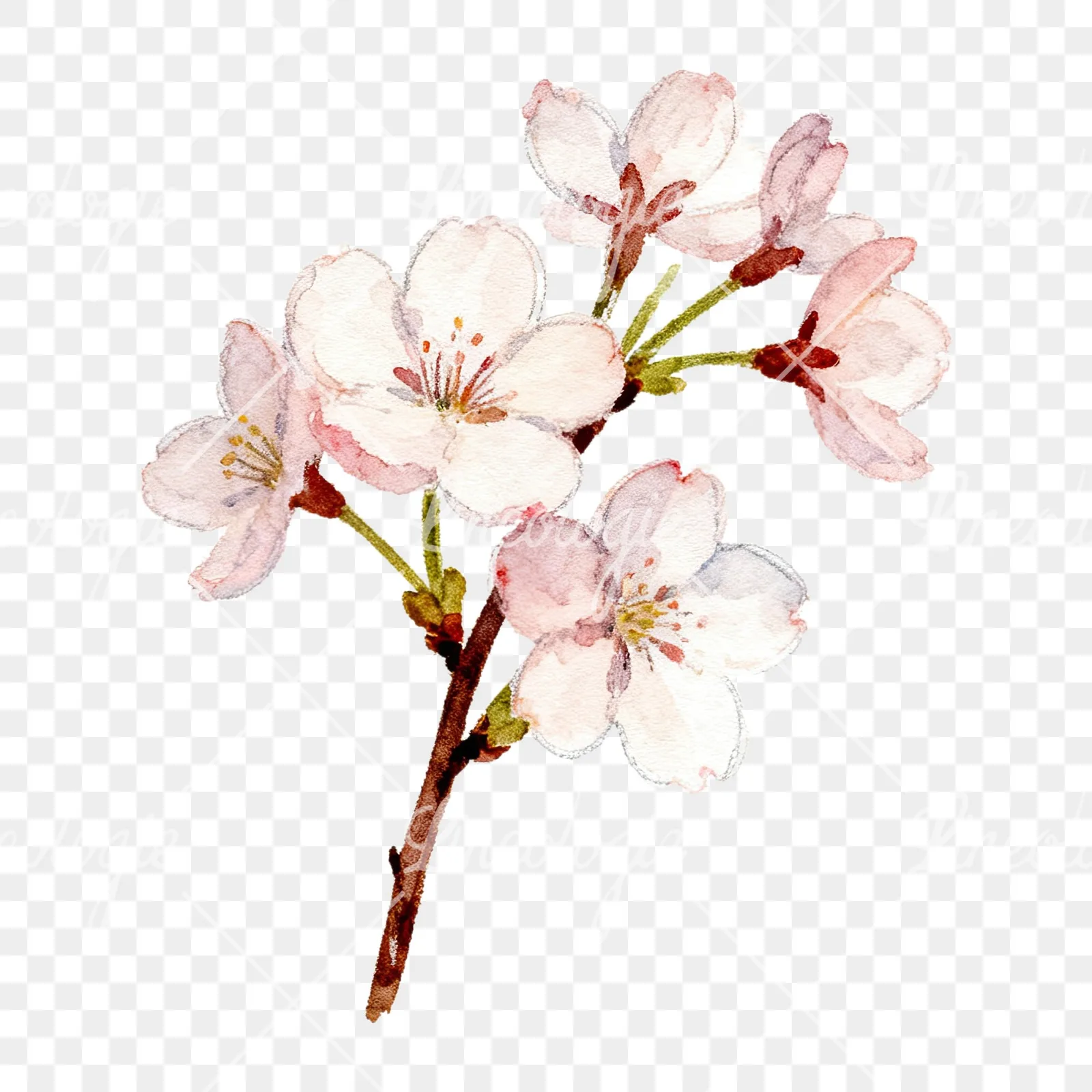 Watercolor purple and pink cherry blossom bouquet clipart 2 of 9 on a transparent background (PNG)