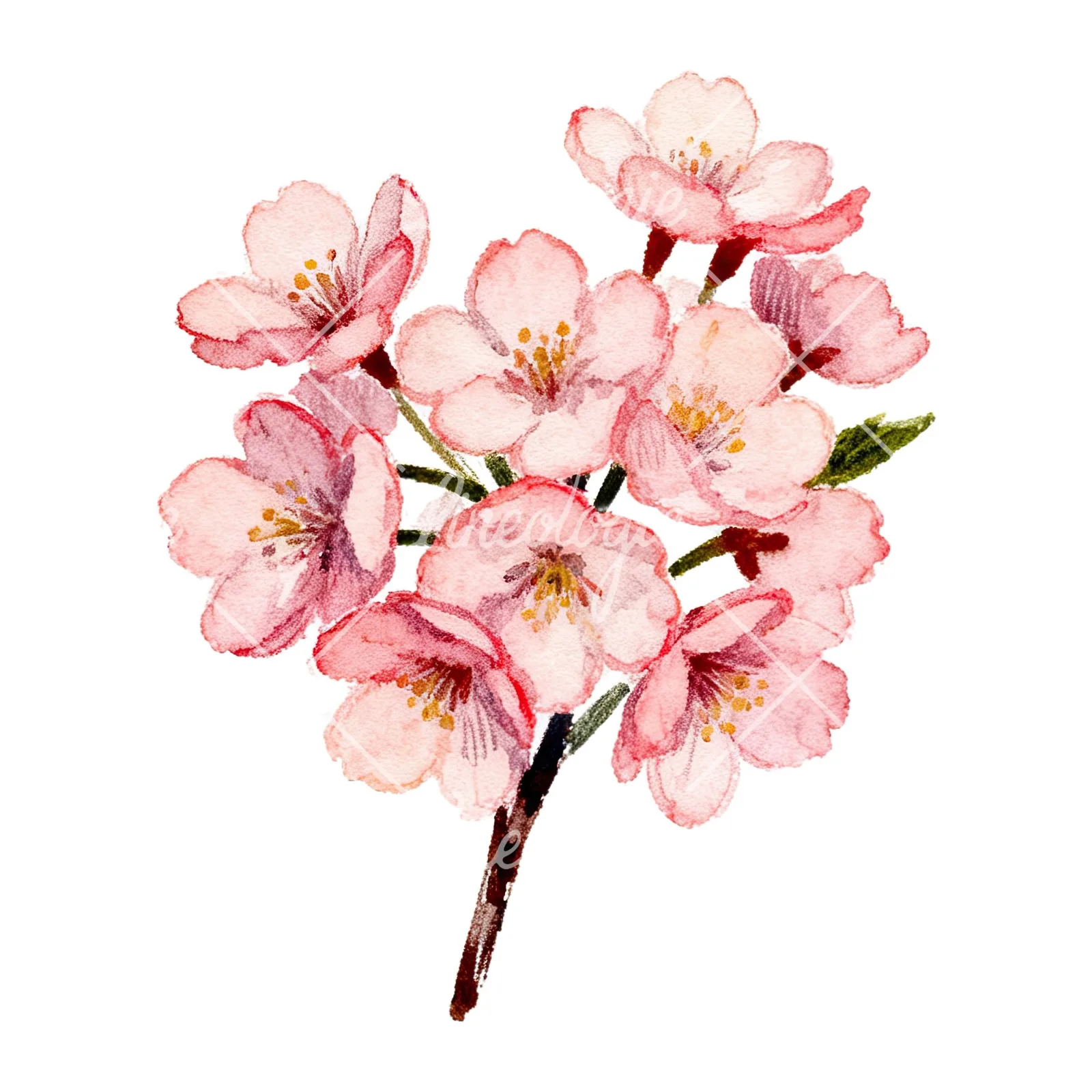 Watercolor purple and pink cherry blossom bouquet clipart 4 of 9 on a white background (JPG)