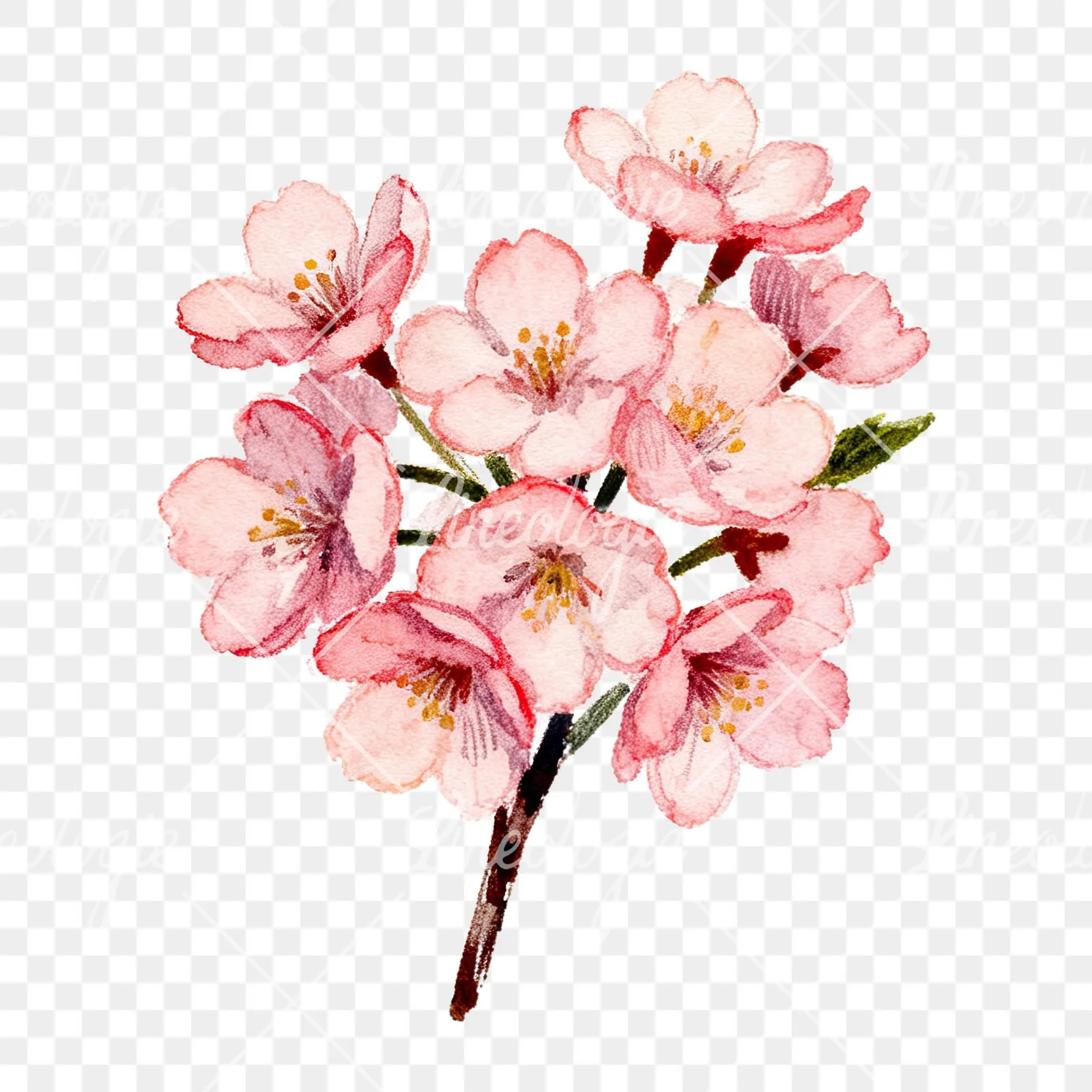 Watercolor purple and pink cherry blossom bouquet clipart 4 of 9 on a transparent background (PNG)