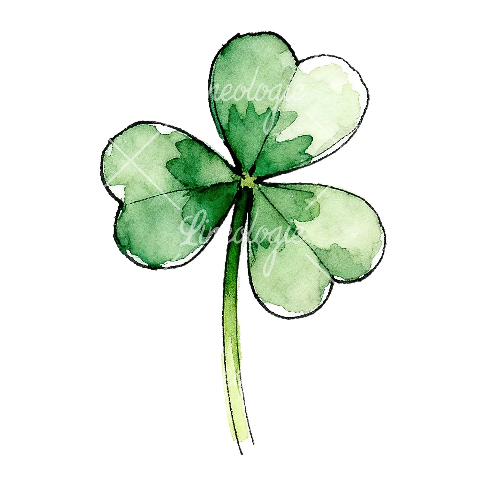 Watercolor saturated clover flower clipart 4 of 9 on a white background (JPG)