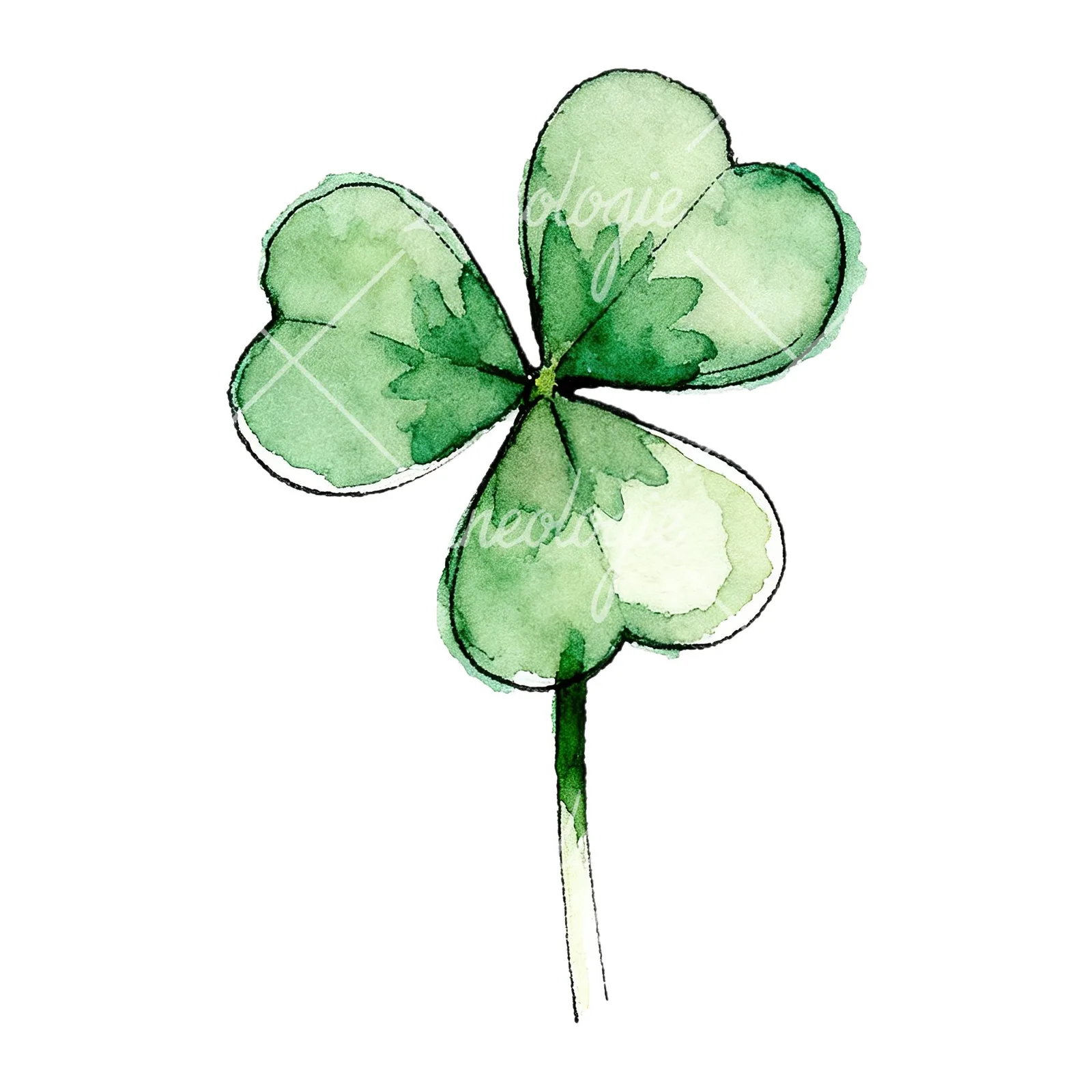 Watercolor saturated clover flower clipart 7 of 9 on a white background (JPG)