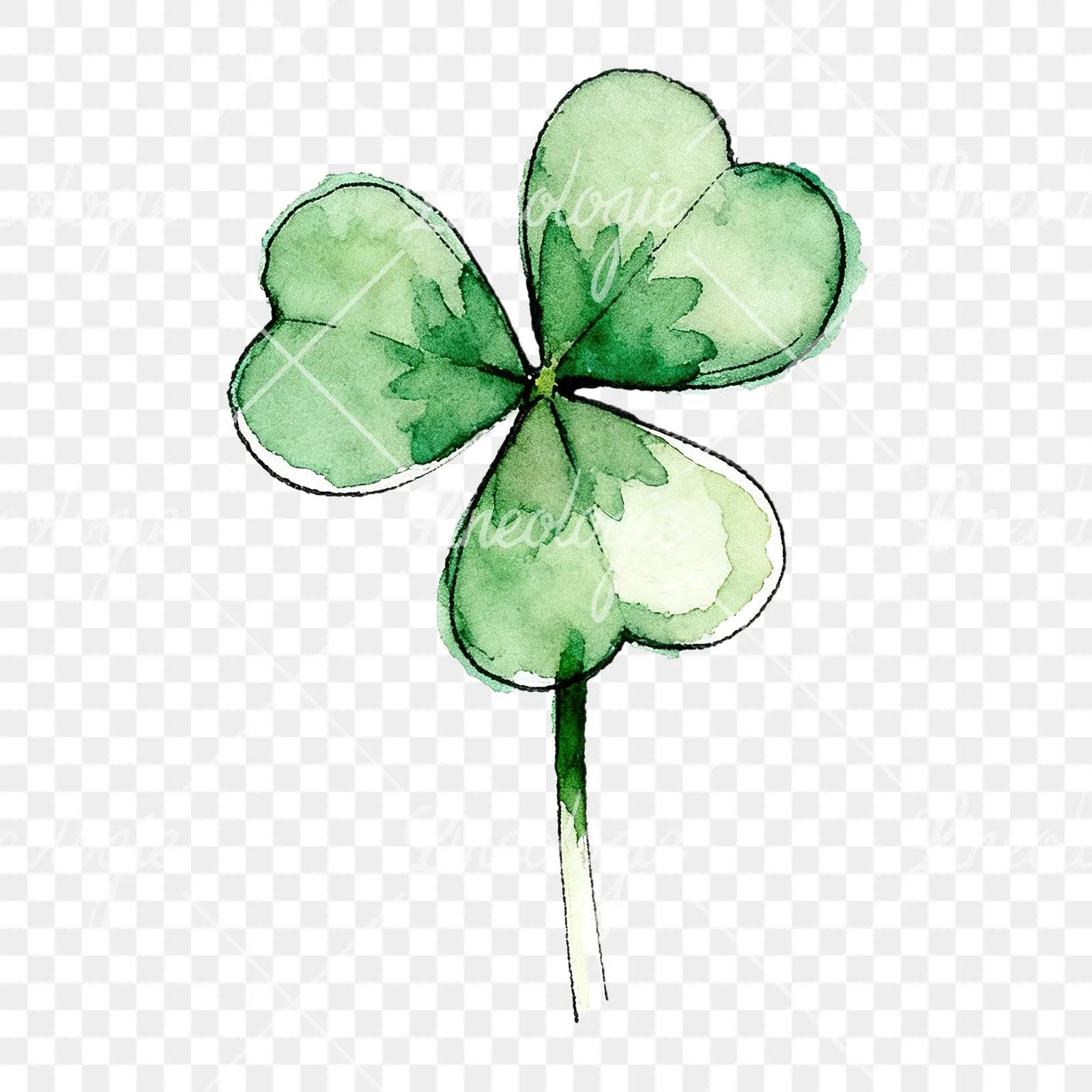 Watercolor saturated clover flower clipart 7 of 9 on a transparent background (PNG)