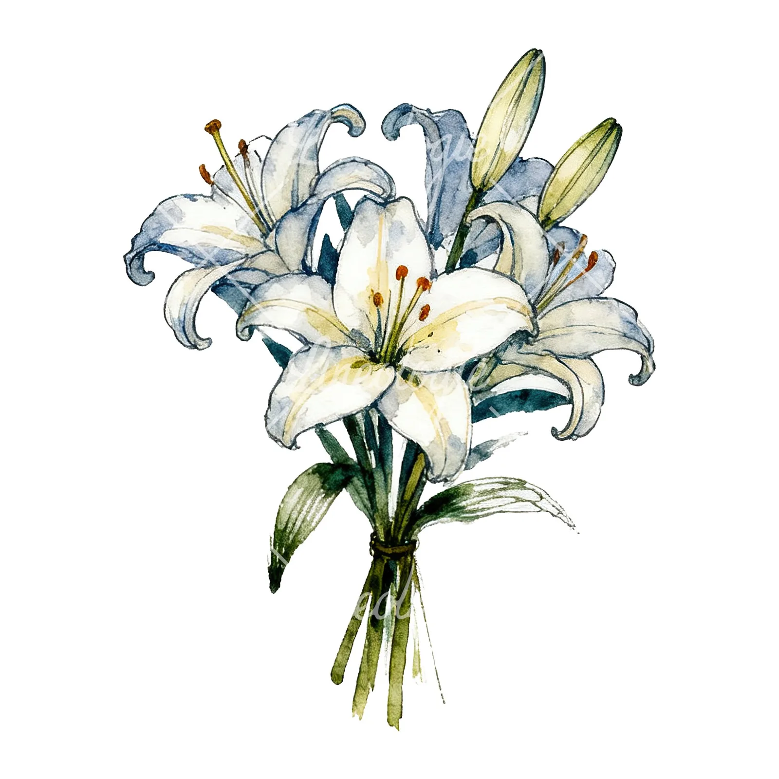 Watercolor colorful lily bouquet clipart 4 of 9 on a white background (JPG)