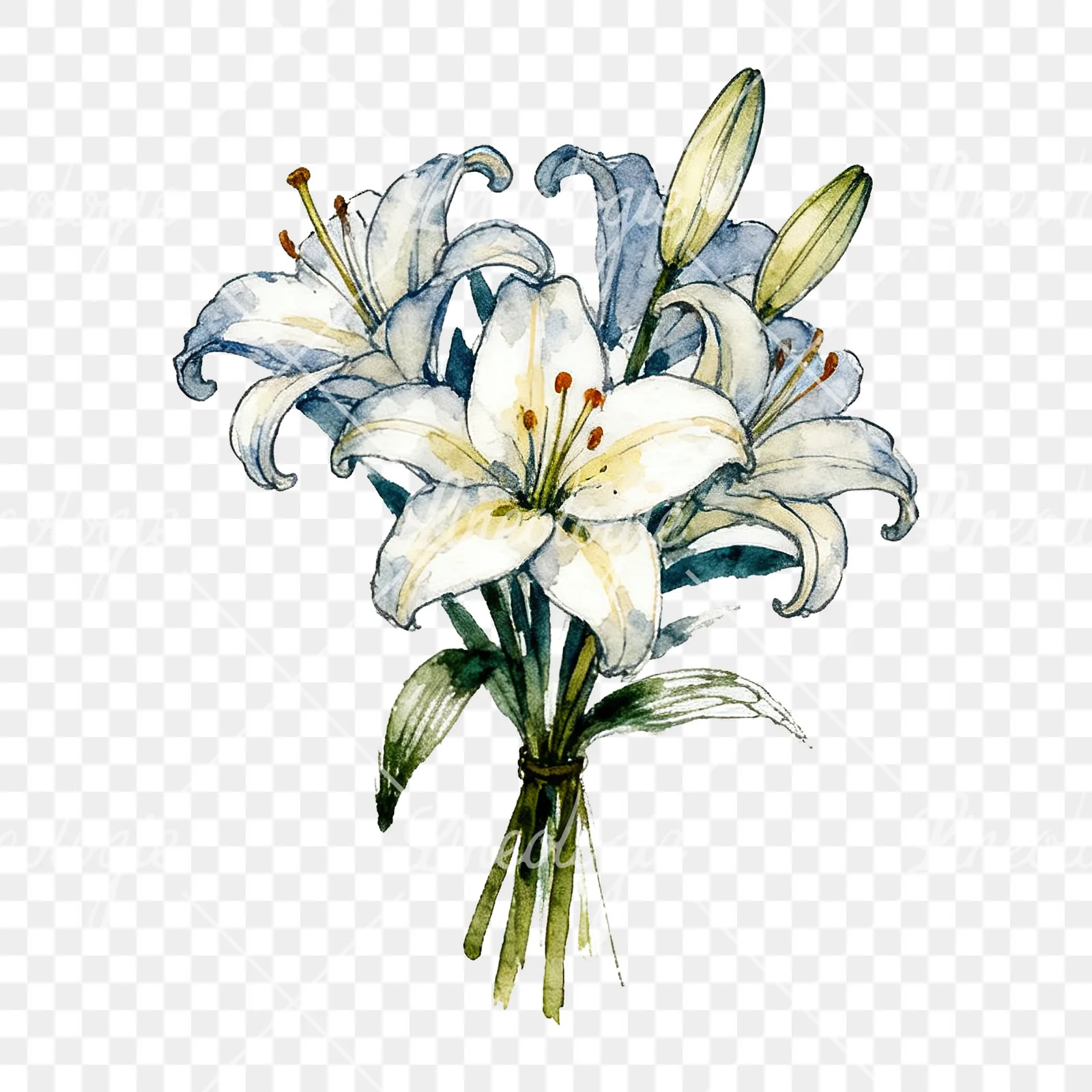 Watercolor colorful lily bouquet clipart 4 of 9 on a transparent background (PNG)