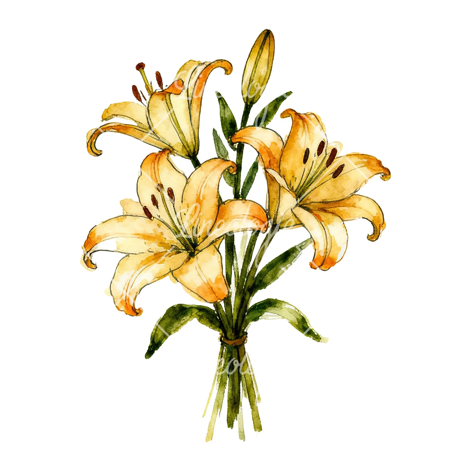 Watercolor colorful lily bouquet clipart 5 of 9 on a white background (JPG)