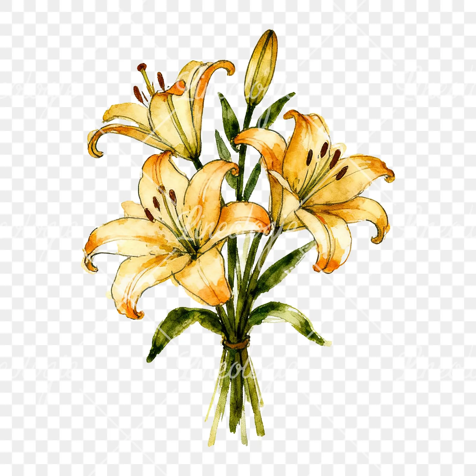 Watercolor colorful lily bouquet clipart 5 of 9 on a transparent background (PNG)