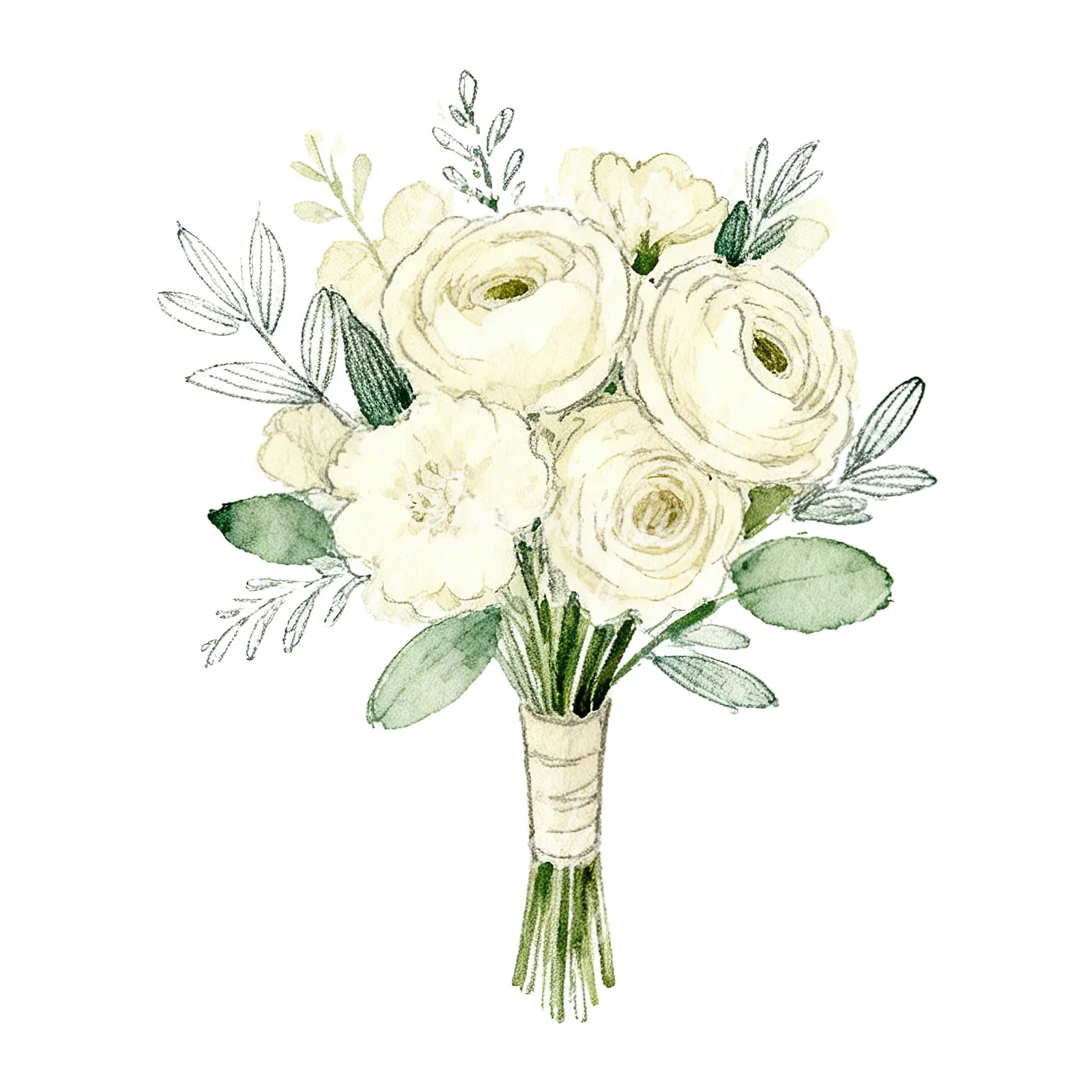 Watercolor cream wedding bouquet clipart 1 of 9 on a white background (JPG)