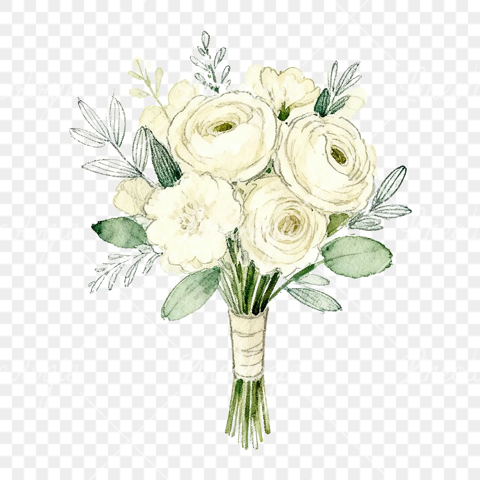 Watercolor cream wedding bouquet clipart 1 of 9 on a transparent background (PNG)