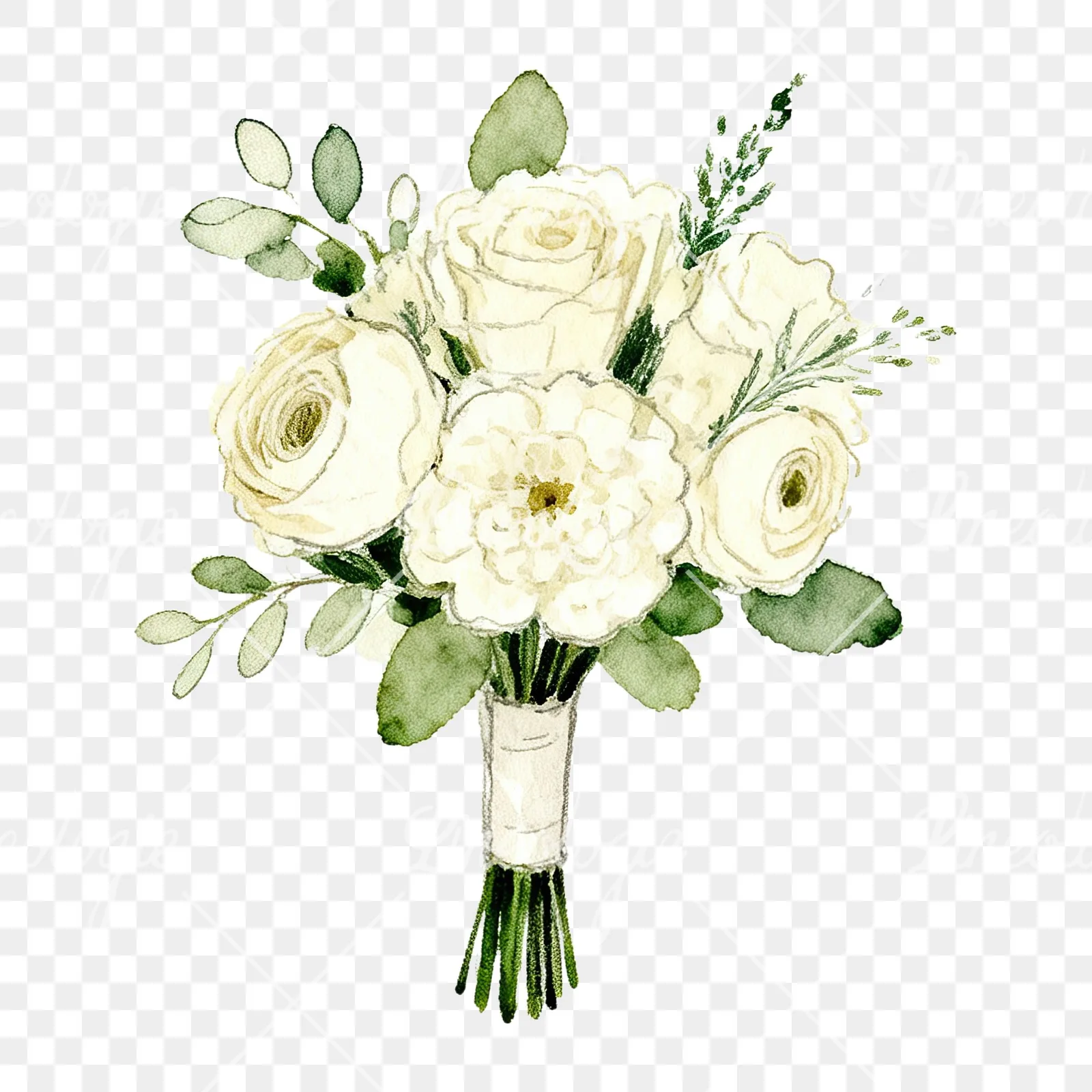 Watercolor cream wedding bouquet clipart 2 of 9 on a transparent background (PNG)