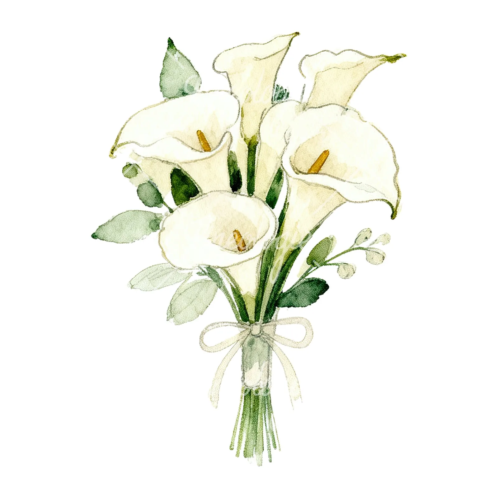 Watercolor cream wedding bouquet clipart 3 of 9 on a white background (JPG)