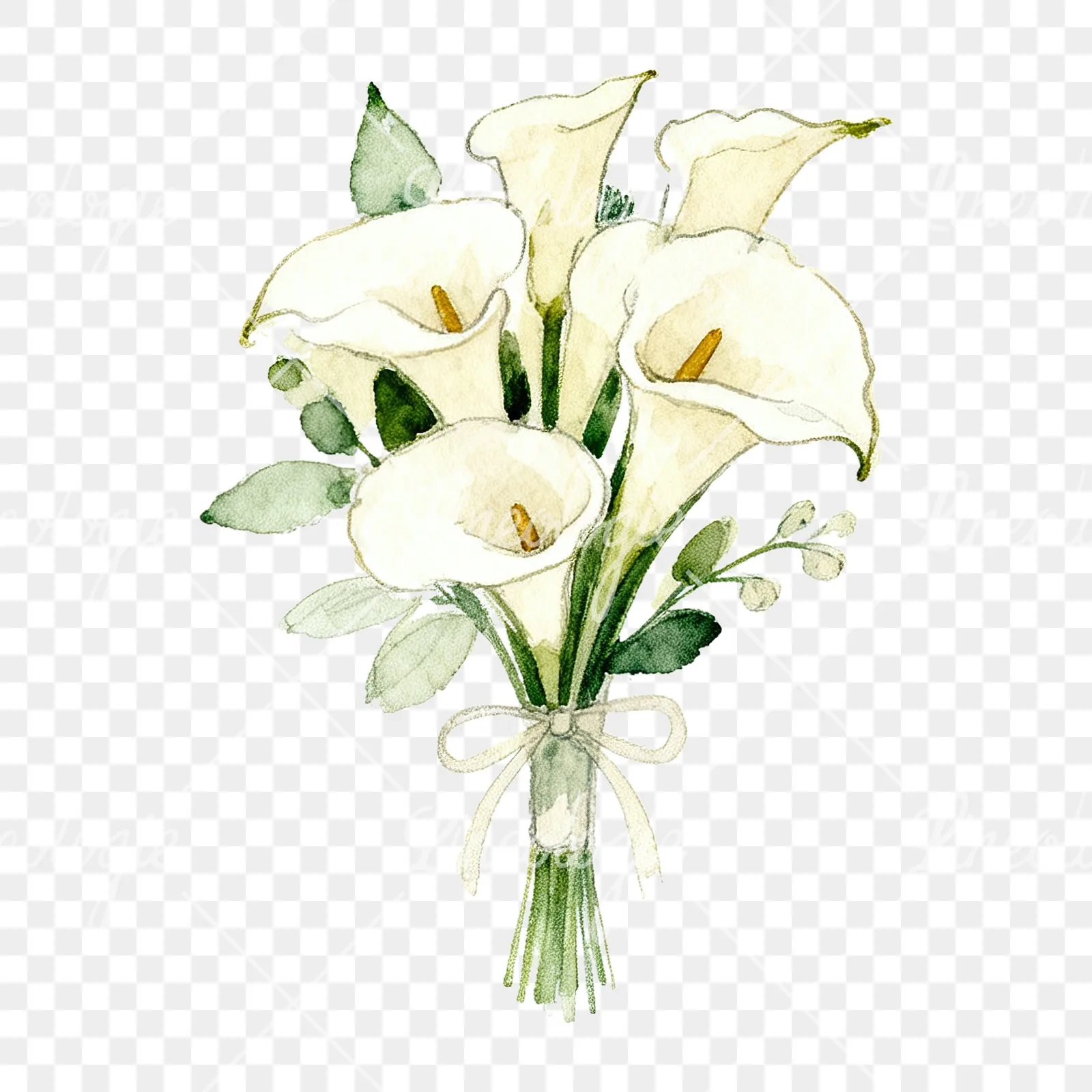 Watercolor cream wedding bouquet clipart 3 of 9 on a transparent background (PNG)