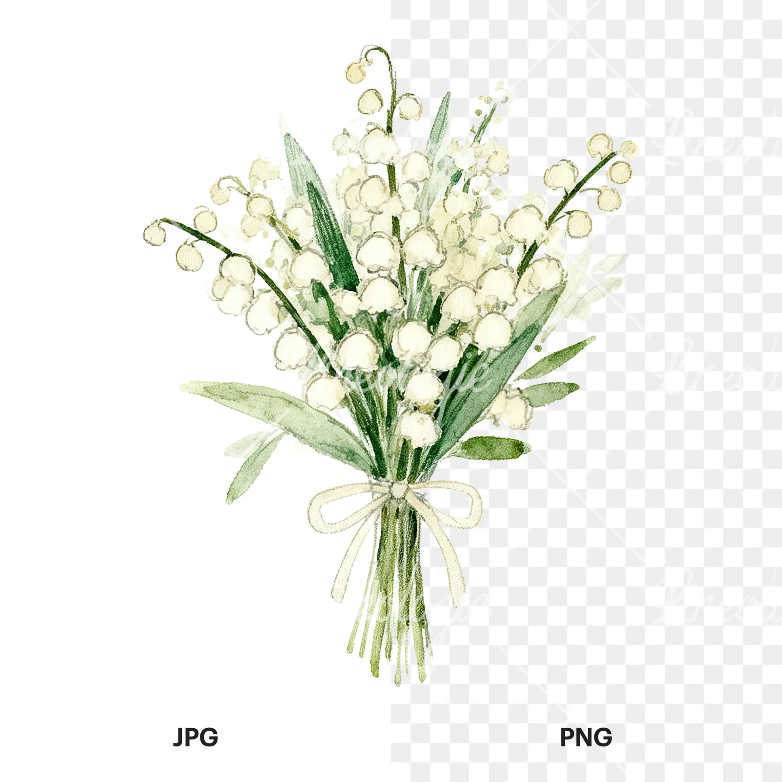 Watercolor cream wedding bouquet clipart 4 of 9, as a JPG on white and a transparent PNG