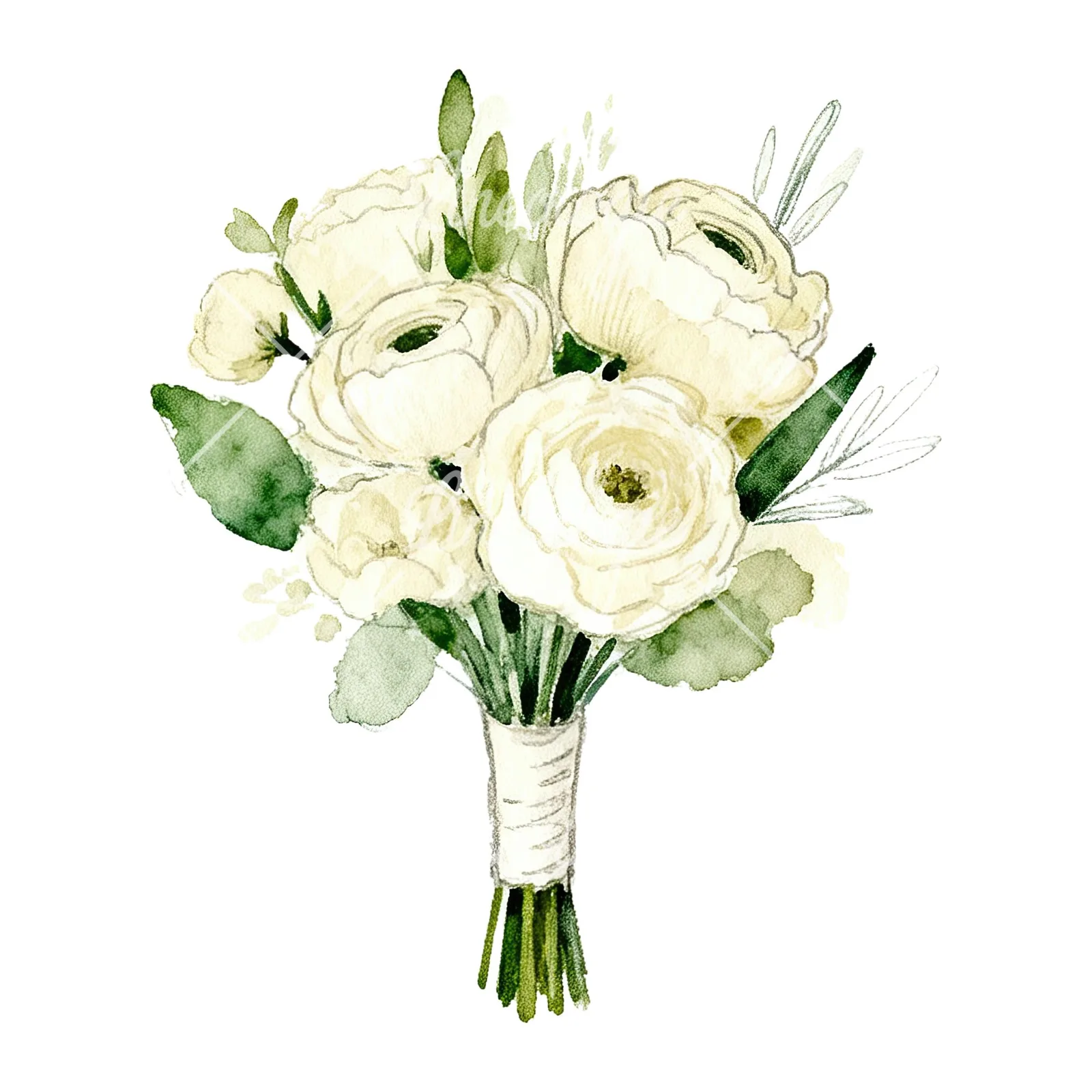 Watercolor cream wedding bouquet clipart 5 of 9 on a white background (JPG)