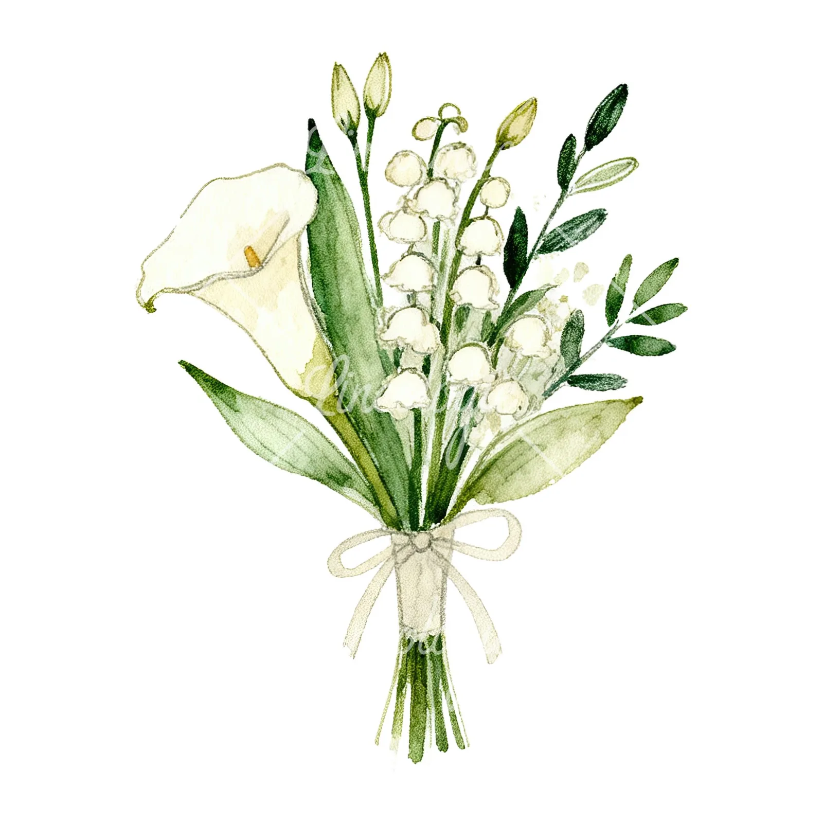 Watercolor cream wedding bouquet clipart 6 of 9 on a white background (JPG)