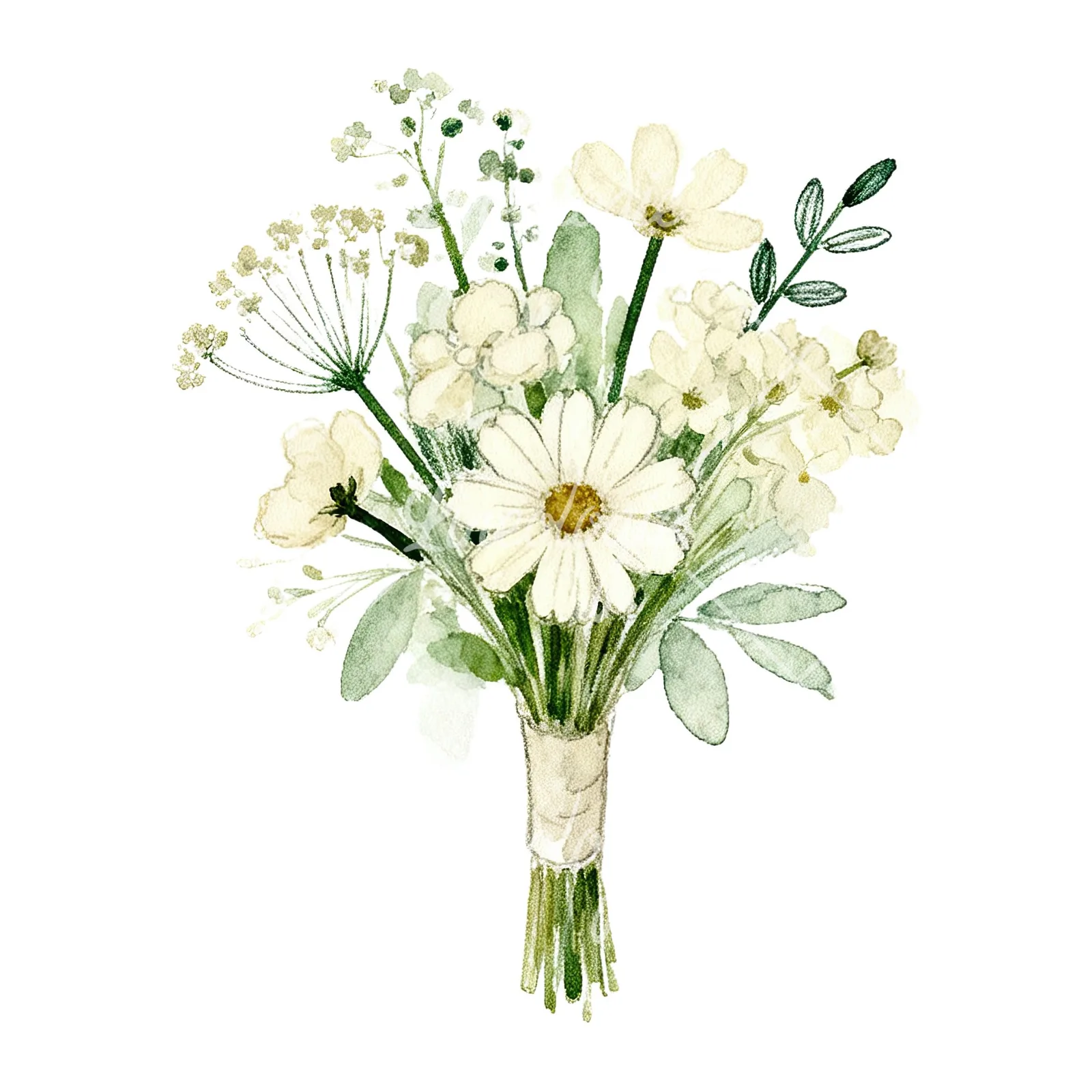 Watercolor cream wedding bouquet clipart 7 of 9 on a white background (JPG)