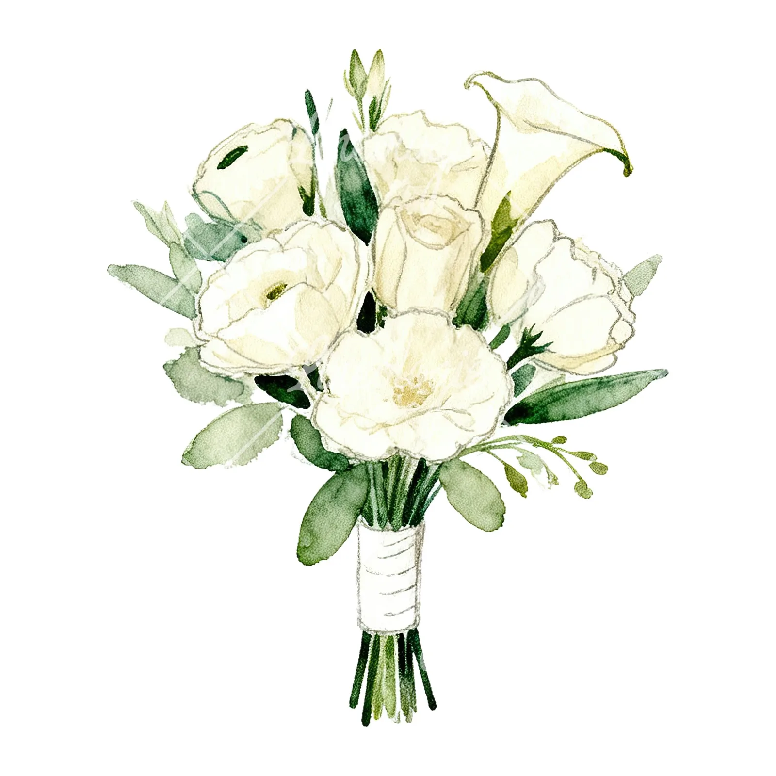 Watercolor cream wedding bouquet clipart 8 of 9 on a white background (JPG)