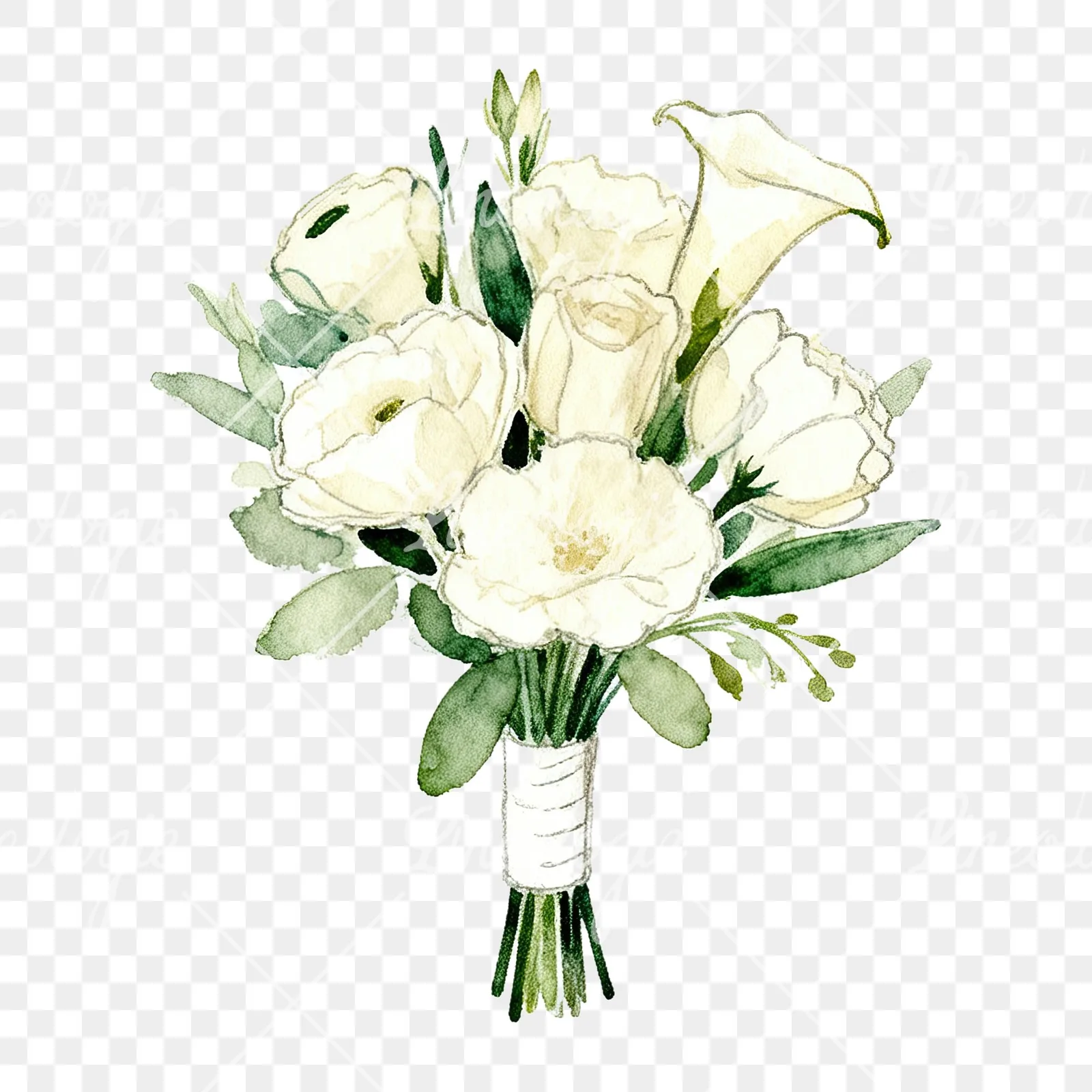 Watercolor cream wedding bouquet clipart 8 of 9 on a transparent background (PNG)