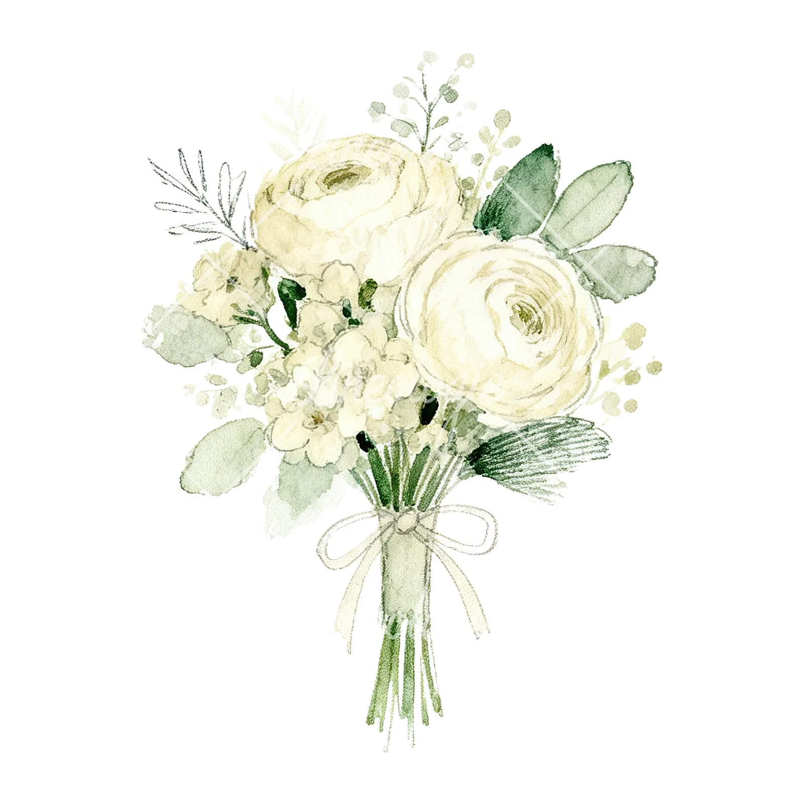 Watercolor cream wedding bouquet clipart 9 of 9 on a white background (JPG)