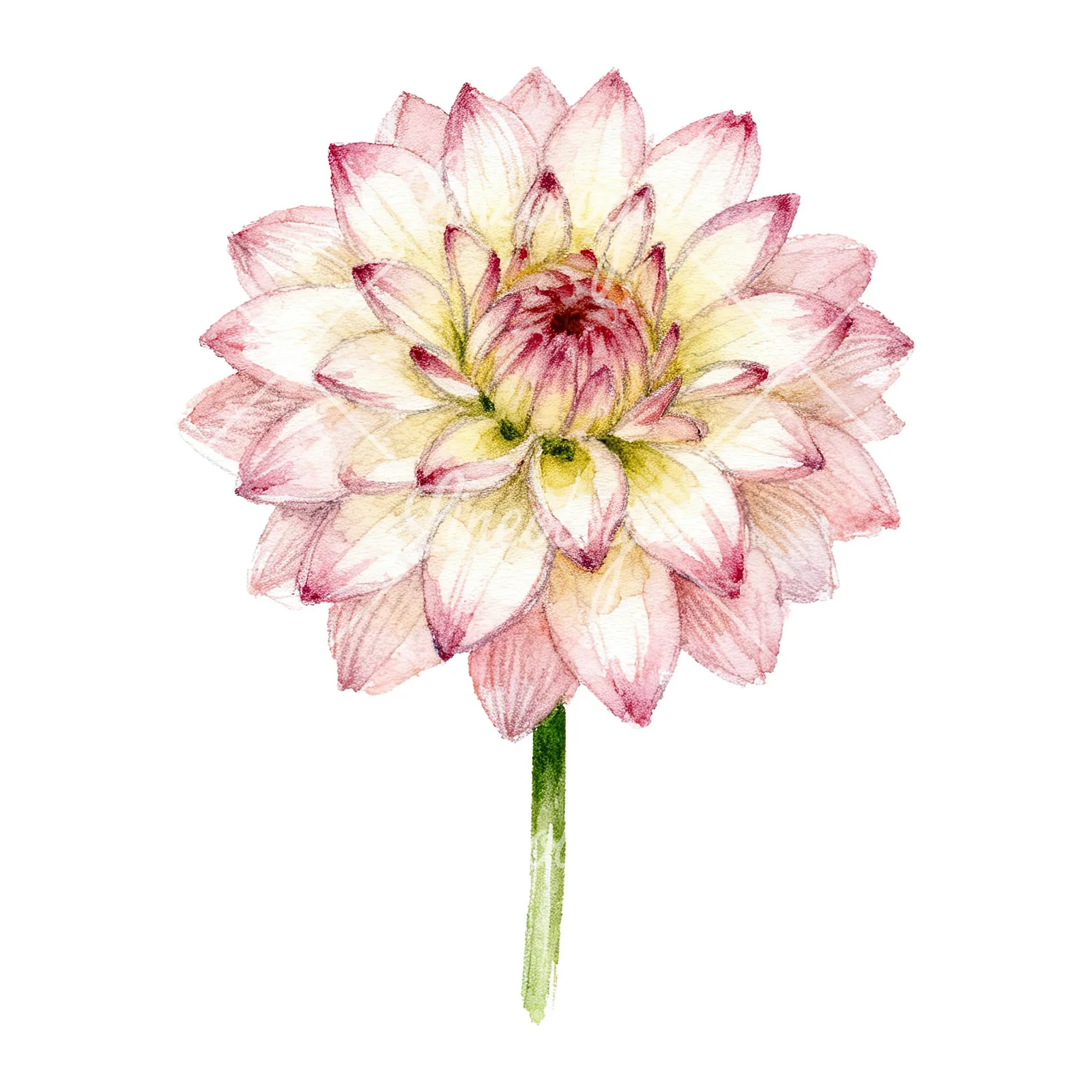 Watercolor peach dahlia flower clipart 1 of 9 on a white background (JPG)