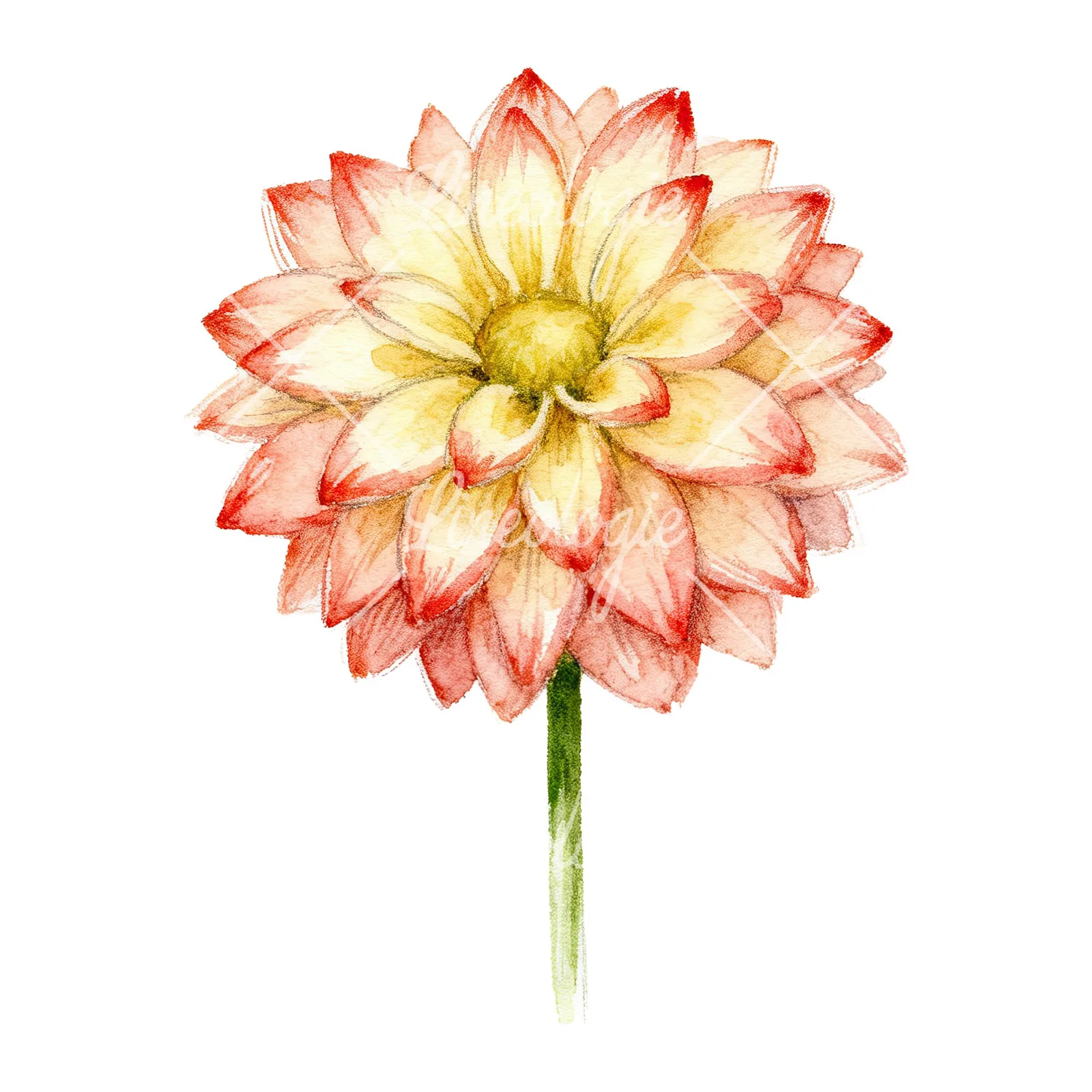 Watercolor peach dahlia flower clipart 4 of 9 on a white background (JPG)
