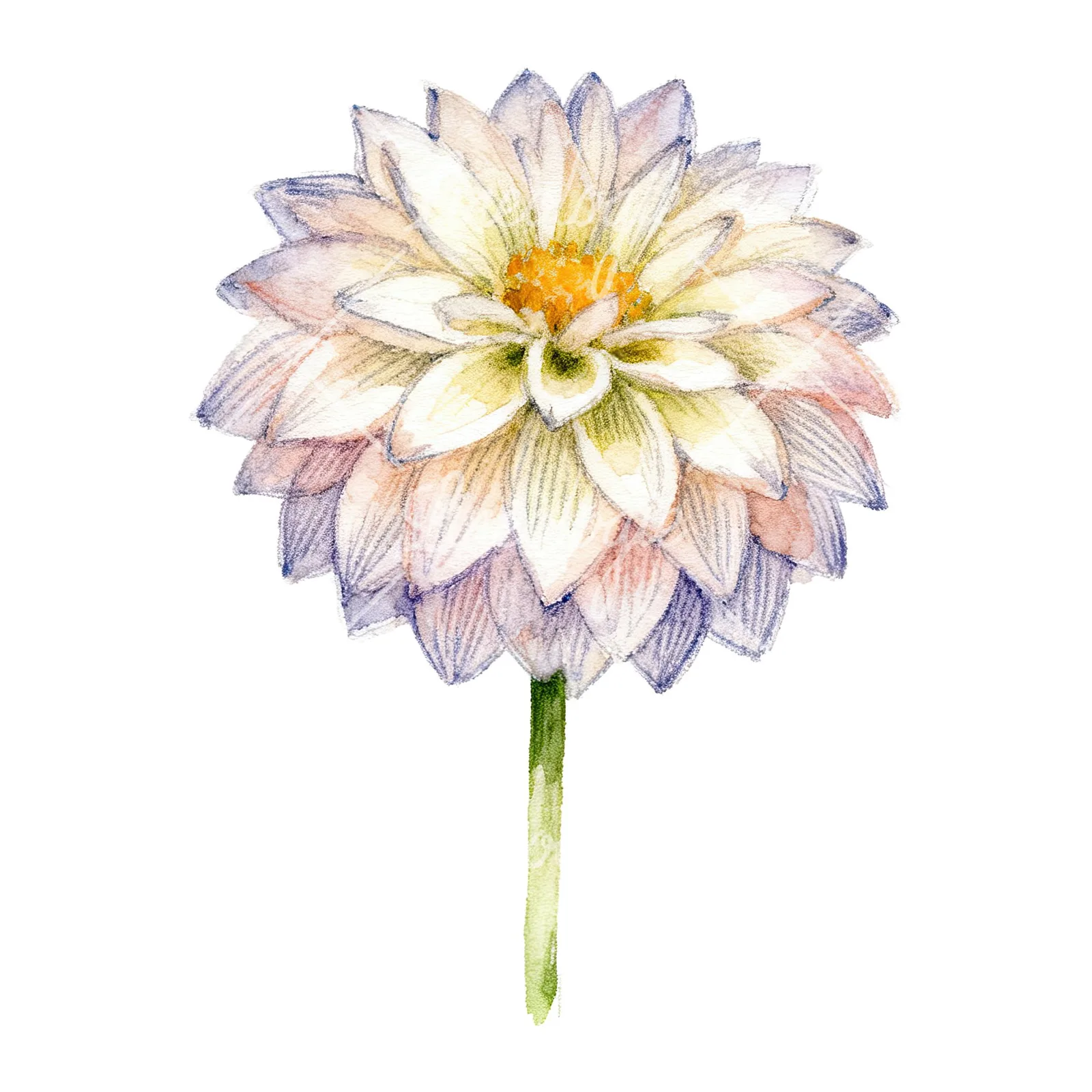 Watercolor peach dahlia flower clipart 8 of 9 on a white background (JPG)