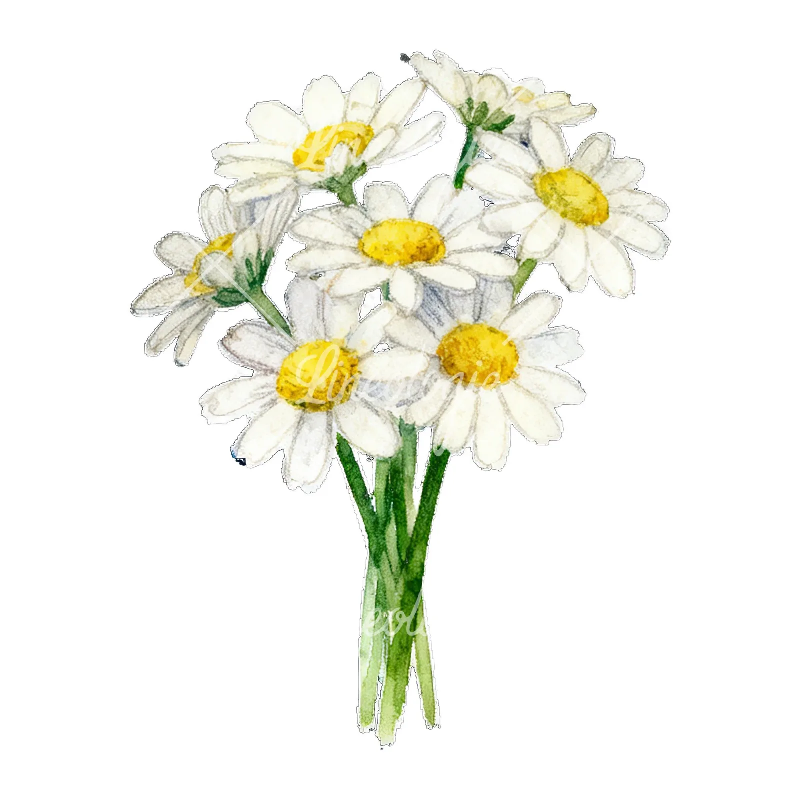 Watercolor dense white daisy bouquet clipart 1 of 9 on a white background (JPG)