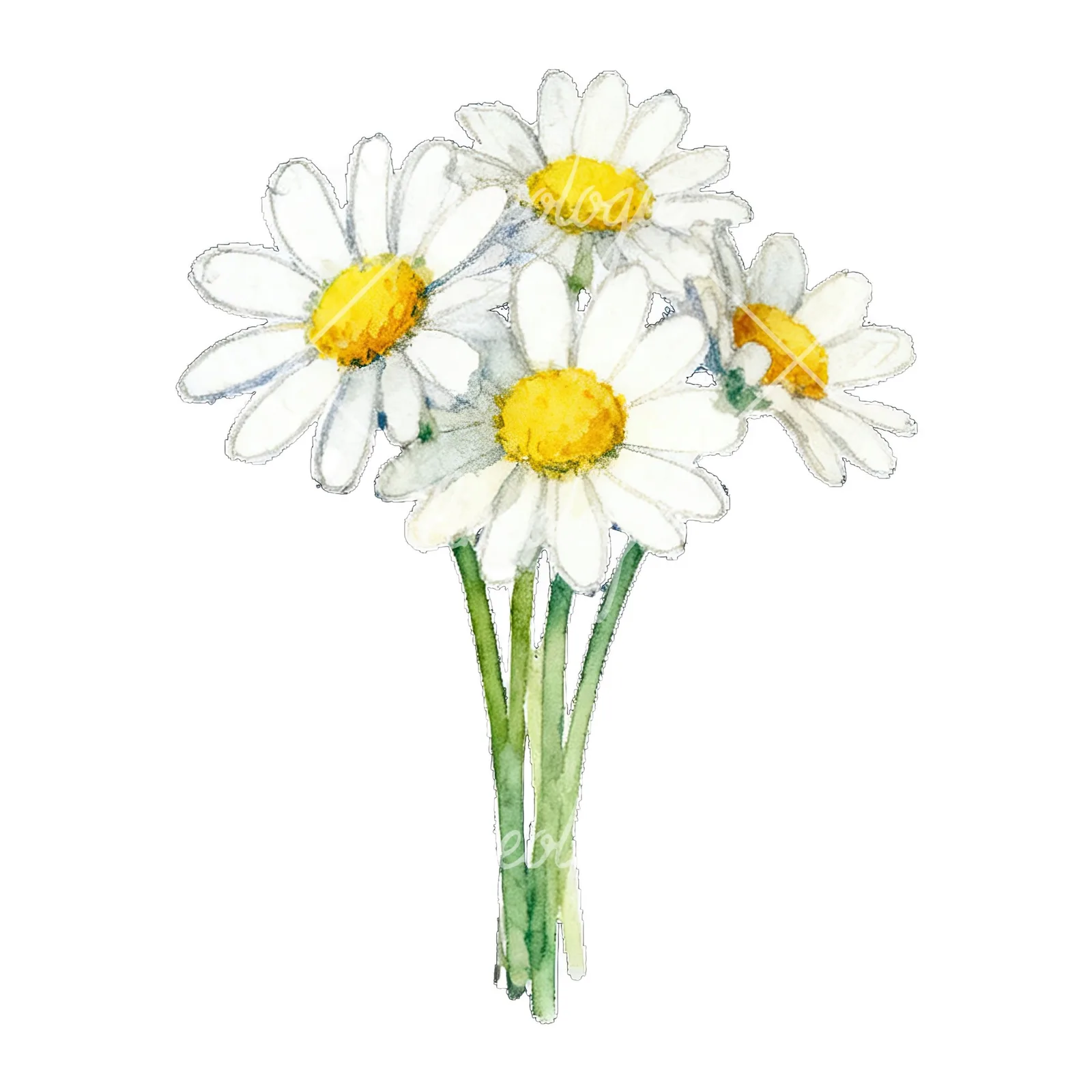Watercolor dense white daisy bouquet clipart 2 of 9 on a white background (JPG)