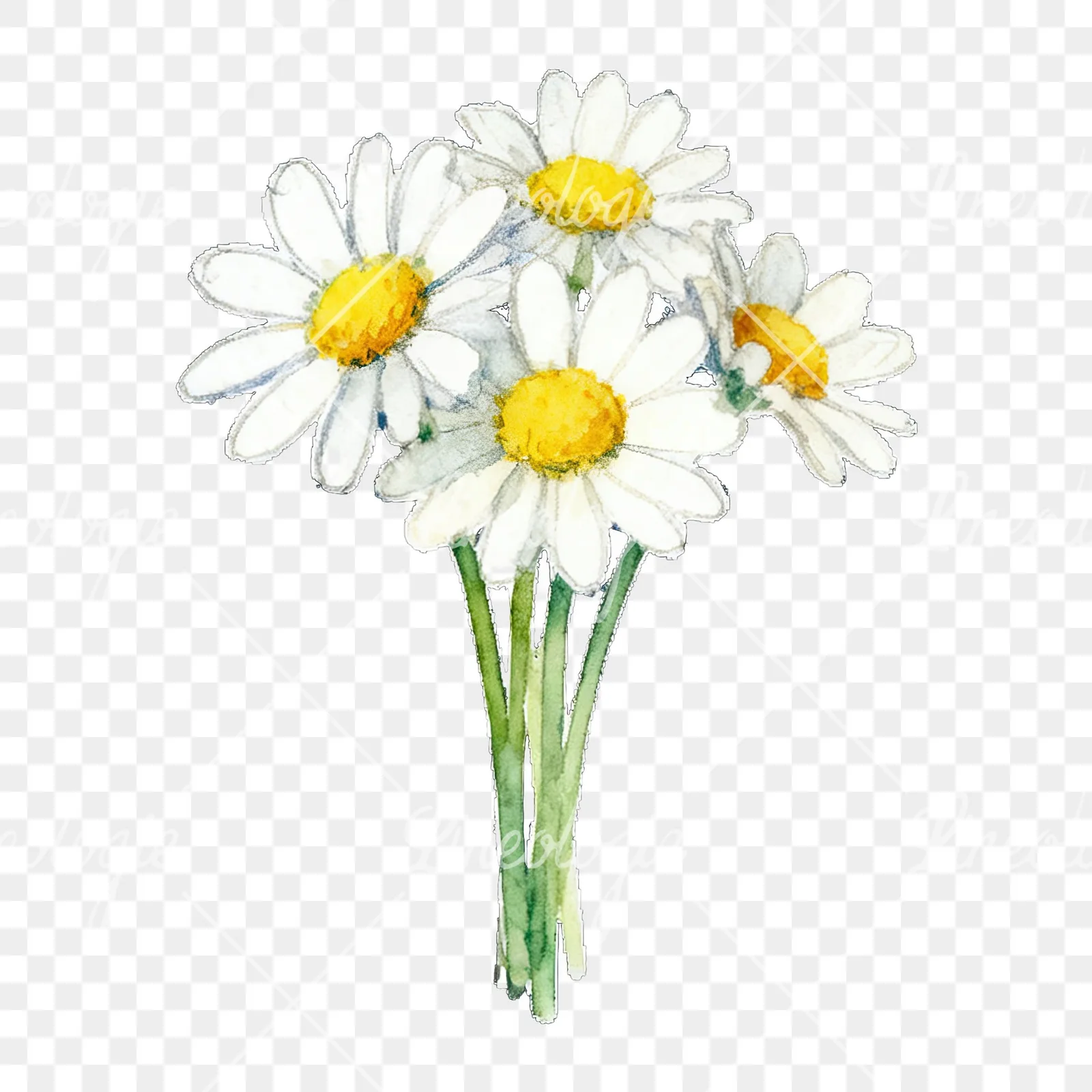 Watercolor dense white daisy bouquet clipart 2 of 9 on a transparent background (PNG)