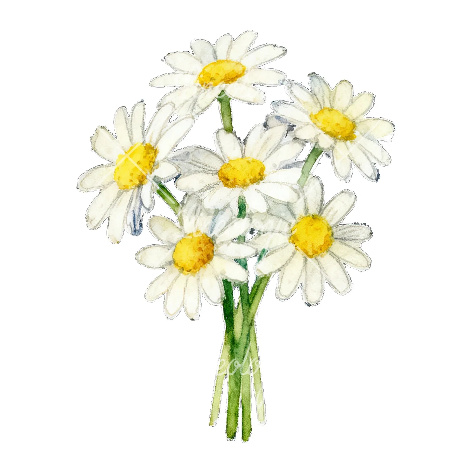 Watercolor dense white daisy bouquet clipart 3 of 9 on a white background (JPG)