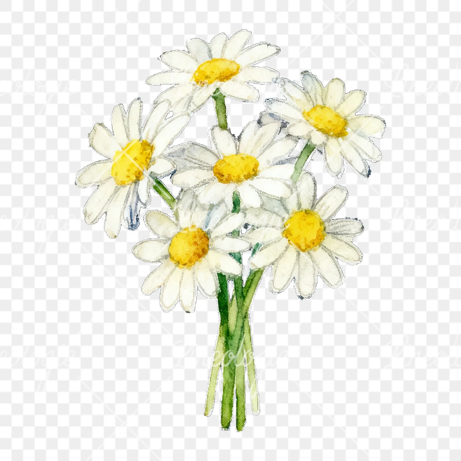 Watercolor dense white daisy bouquet clipart 3 of 9 on a transparent background (PNG)