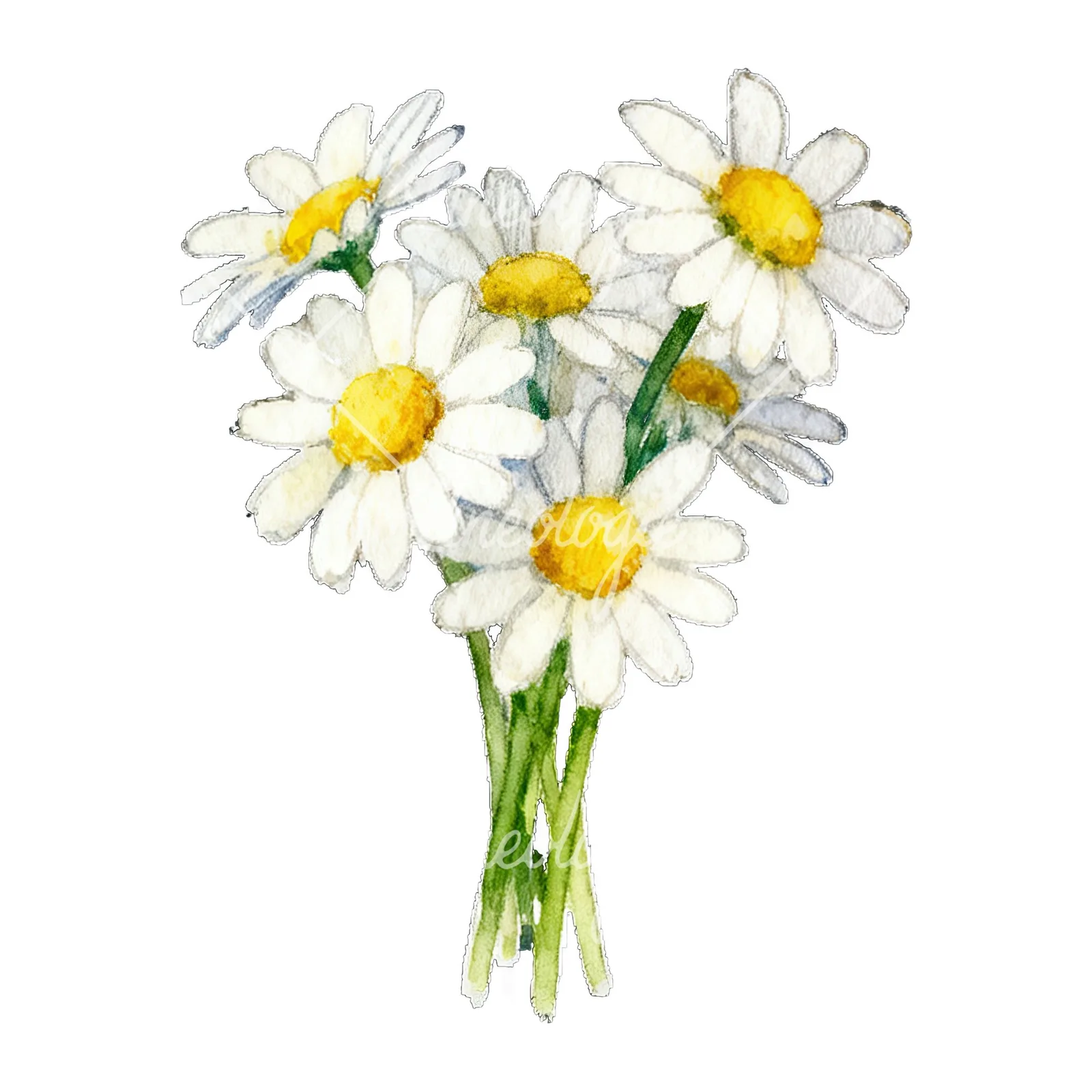 Watercolor dense white daisy bouquet clipart 4 of 9 on a white background (JPG)