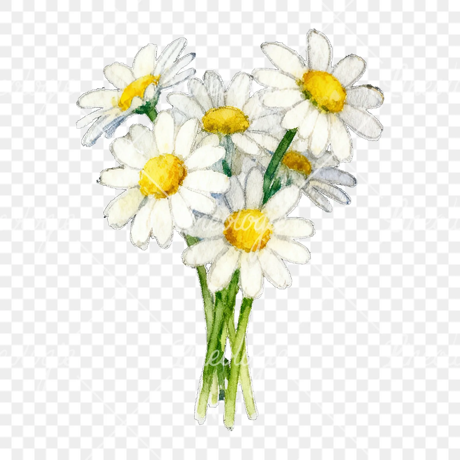 Watercolor dense white daisy bouquet clipart 4 of 9 on a transparent background (PNG)