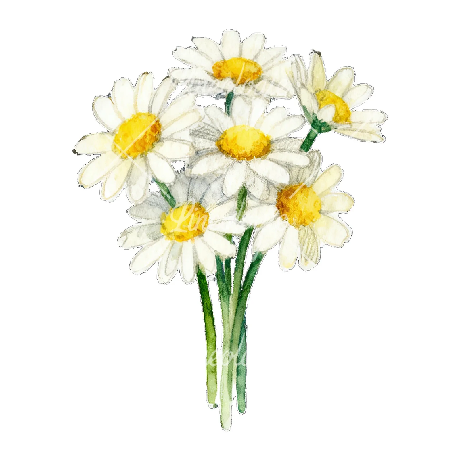 Watercolor dense white daisy bouquet clipart 5 of 9 on a white background (JPG)
