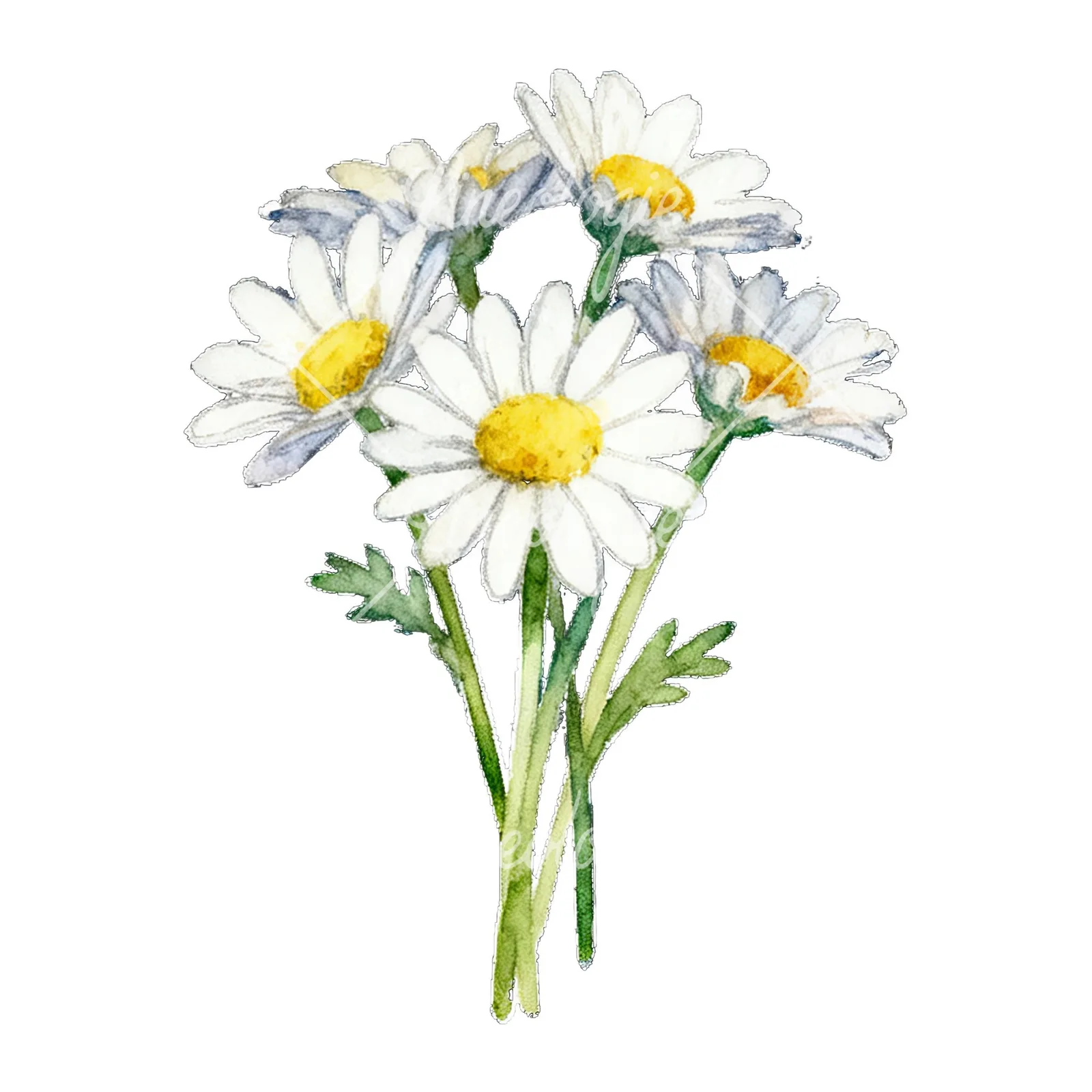 Watercolor dense white daisy bouquet clipart 6 of 9 on a white background (JPG)