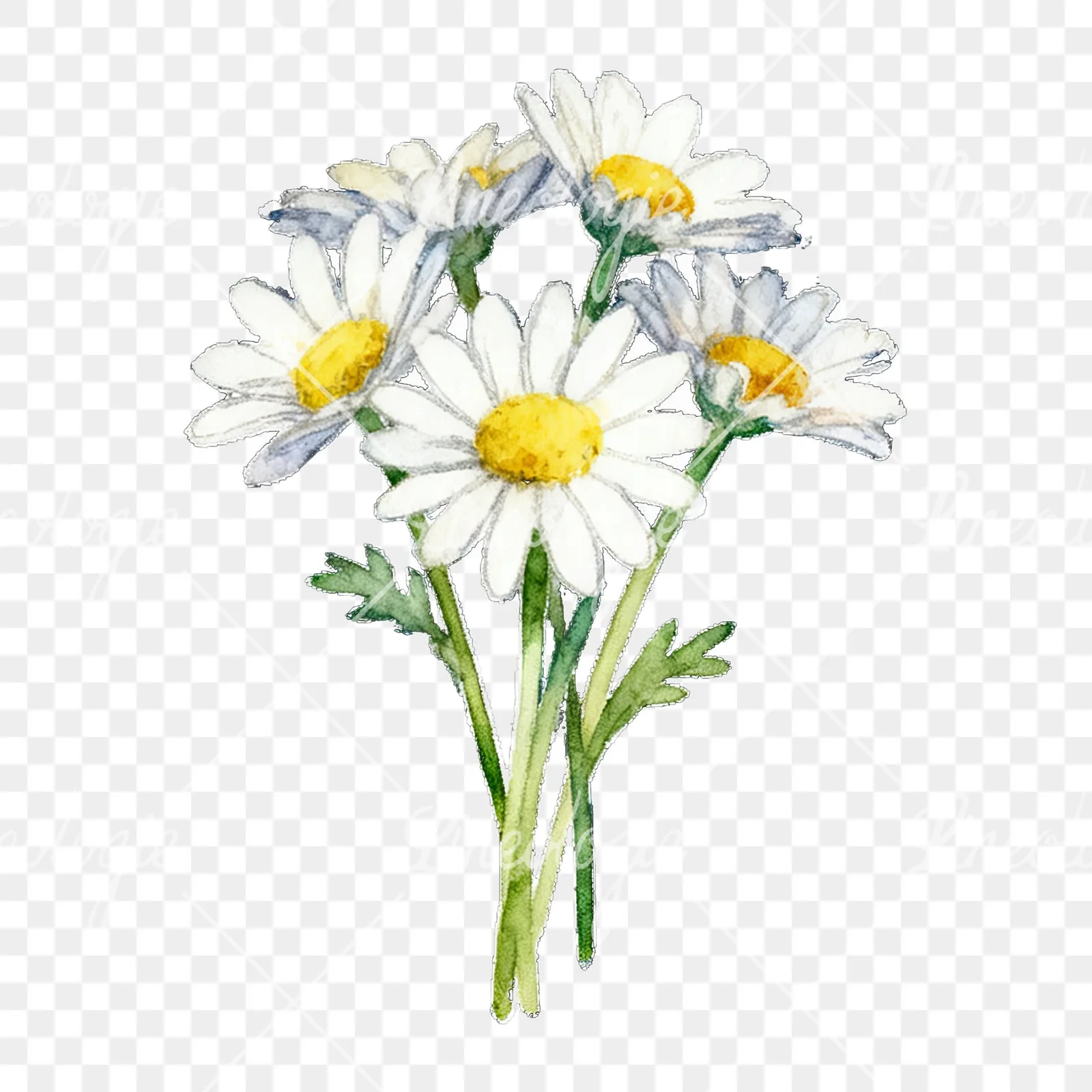 Watercolor dense white daisy bouquet clipart 6 of 9 on a transparent background (PNG)