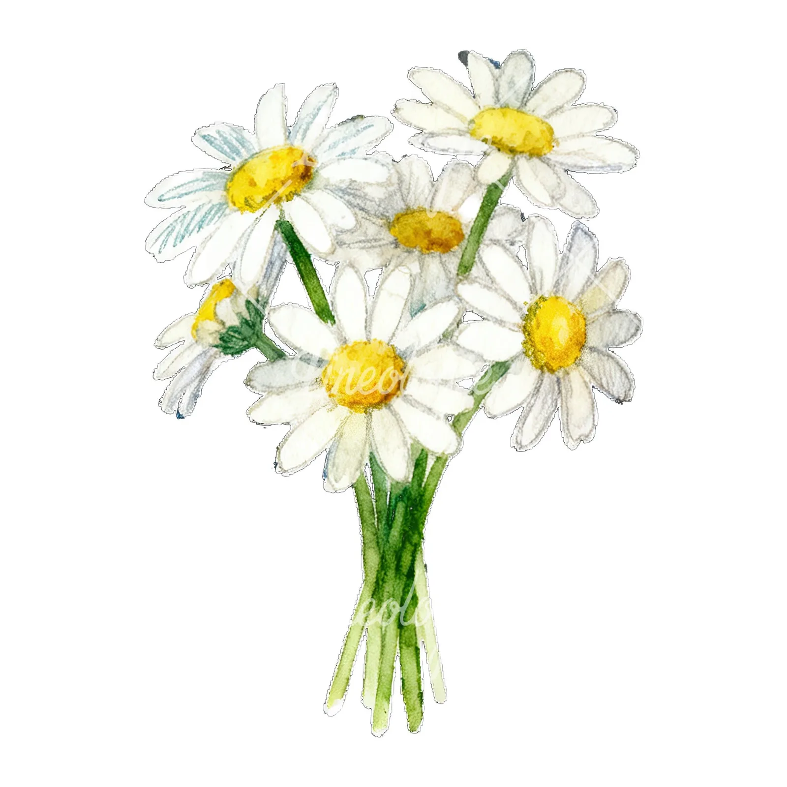 Watercolor dense white daisy bouquet clipart 7 of 9 on a white background (JPG)