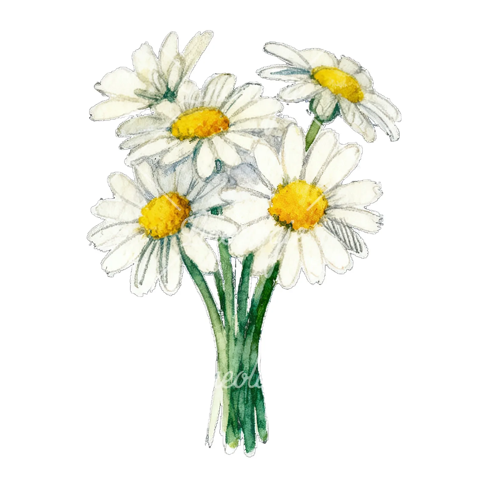 Watercolor dense white daisy bouquet clipart 8 of 9 on a white background (JPG)