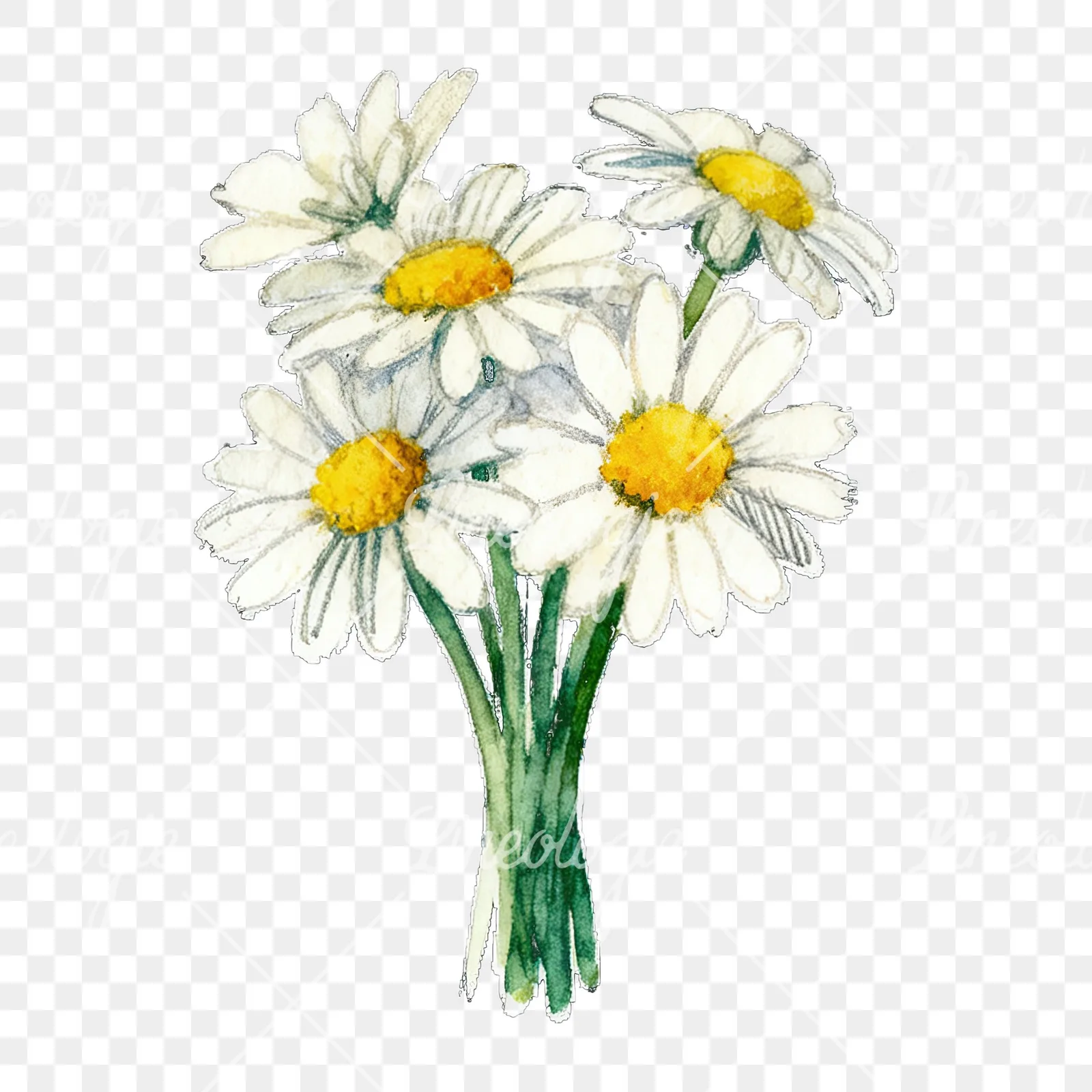 Watercolor dense white daisy bouquet clipart 8 of 9 on a transparent background (PNG)