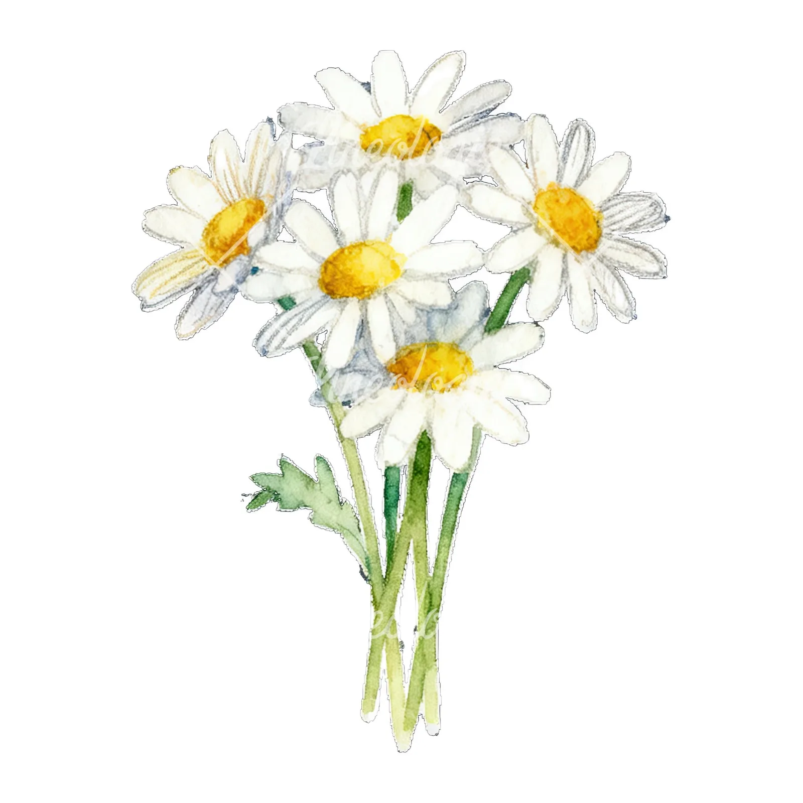 Watercolor dense white daisy bouquet clipart 9 of 9 on a white background (JPG)