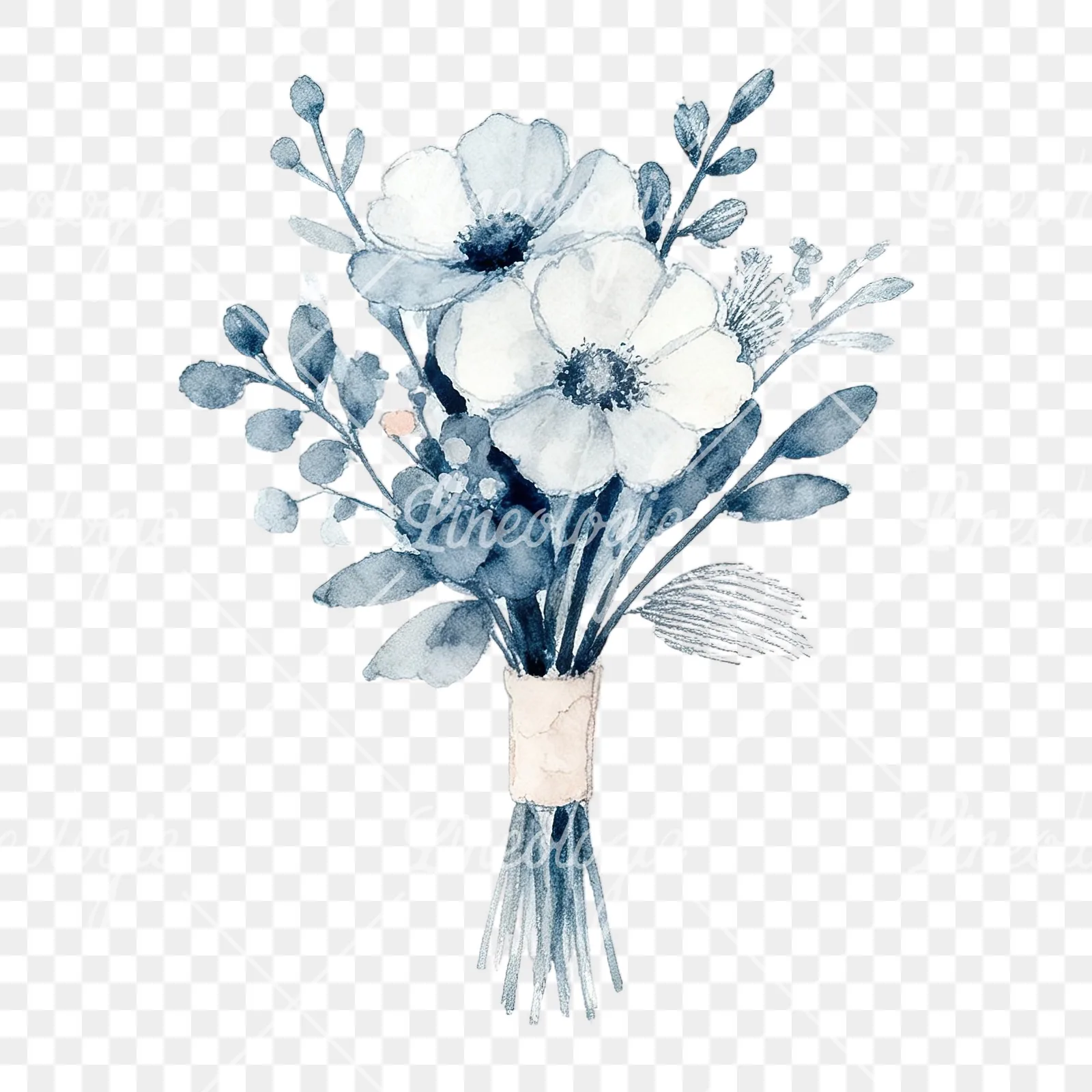 Watercolor dusty blue blush bouquet clipart 3 of 9 on a transparent background (PNG)
