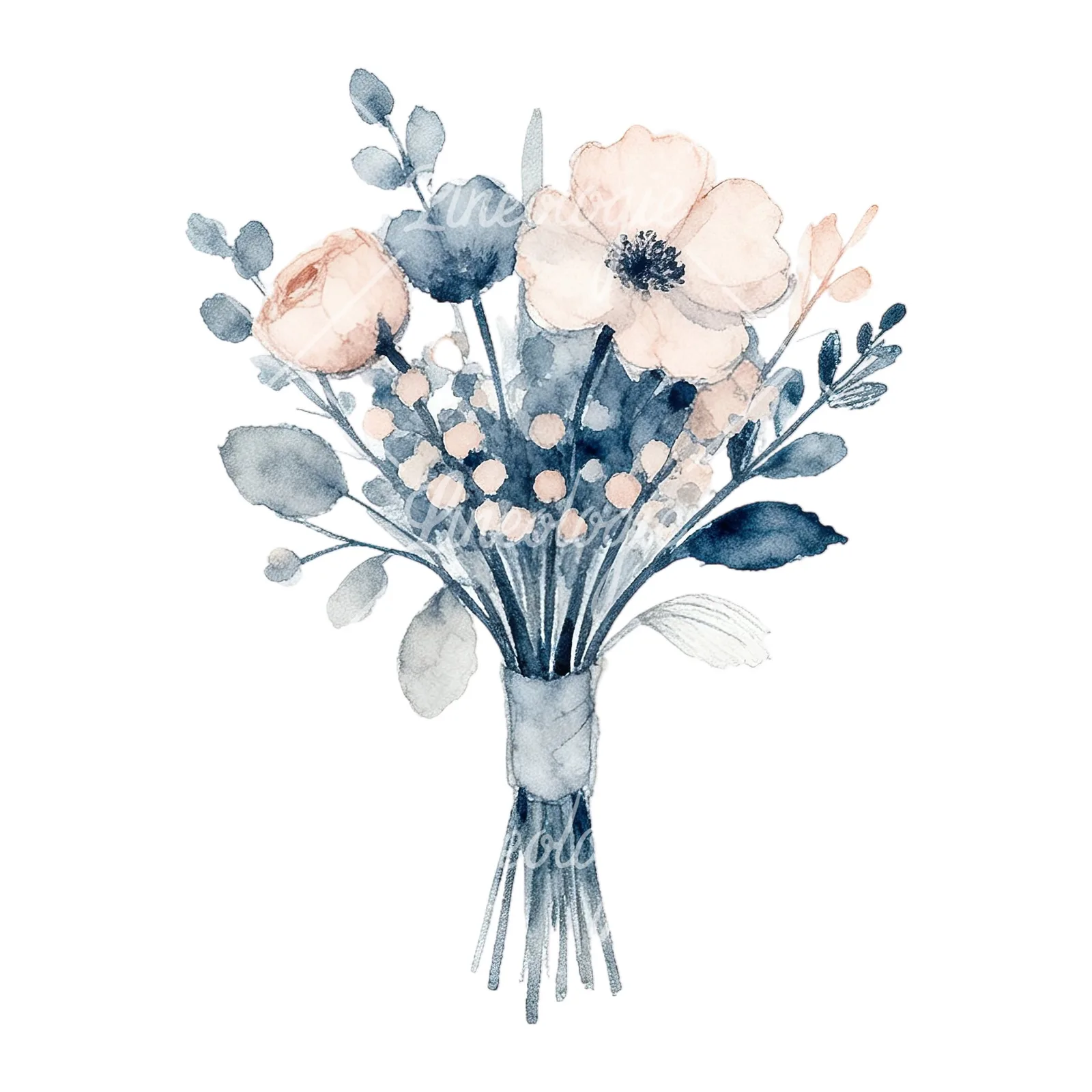 Watercolor dusty blue blush bouquet clipart 6 of 9 on a white background (JPG)