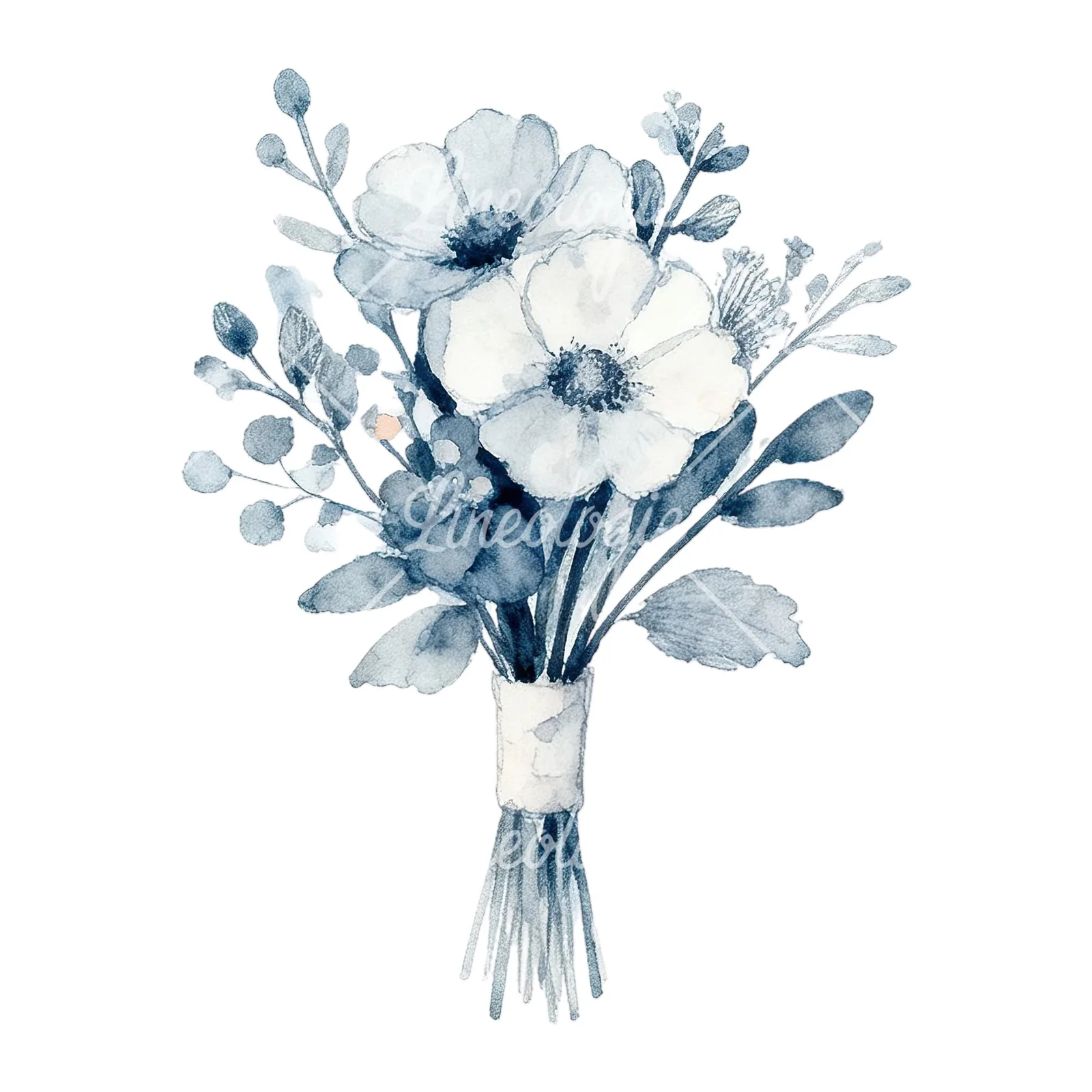 Watercolor dusty blue blush bouquet clipart 8 of 9 on a white background (JPG)