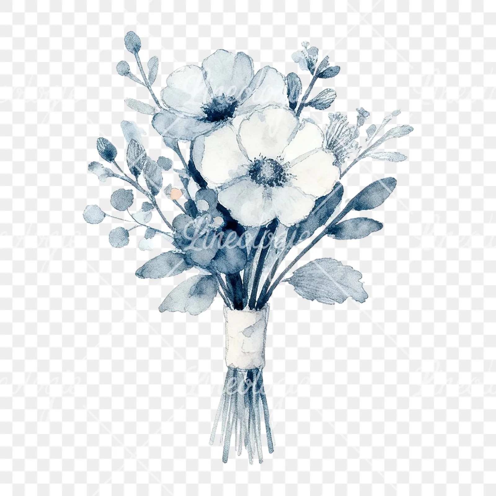 Watercolor dusty blue blush bouquet clipart 8 of 9 on a transparent background (PNG)