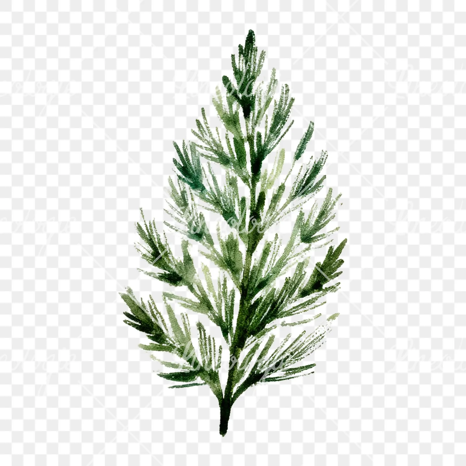 Watercolor fern with pine needle clipart 6 of 9 on a transparent background (PNG)