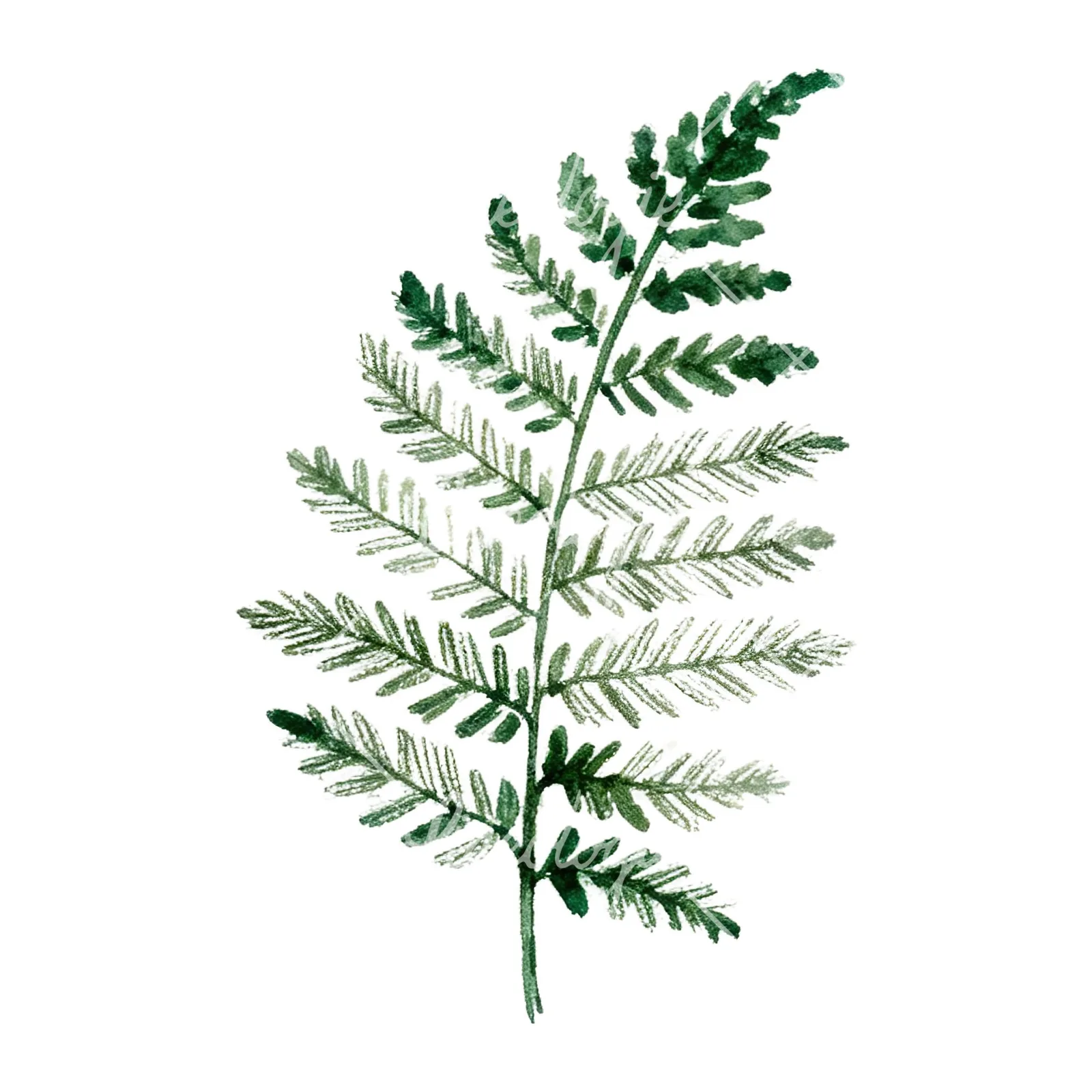 Watercolor fern with pine needle clipart 7 of 9 on a white background (JPG)