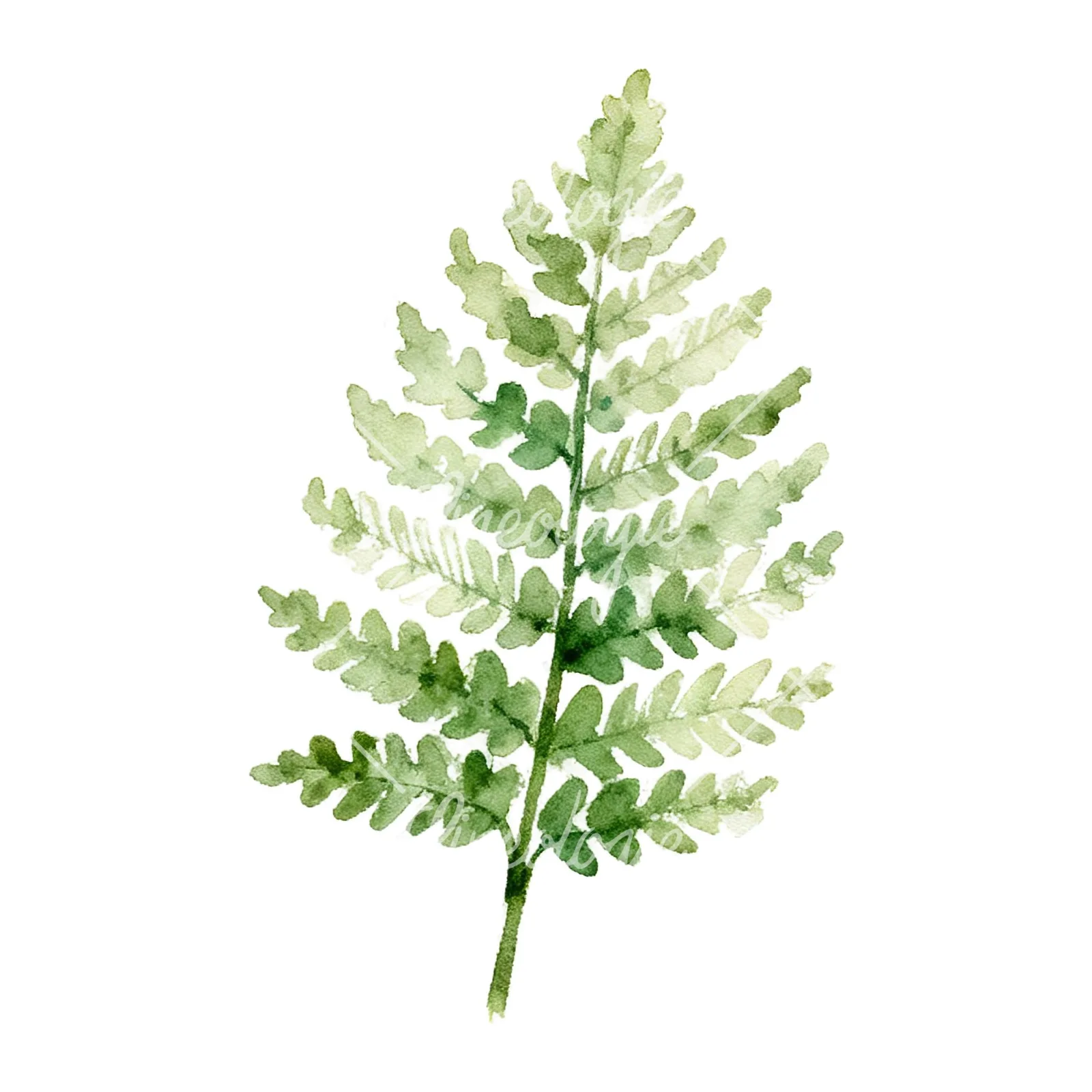 Watercolor fern with pine needle clipart 9 of 9 on a white background (JPG)