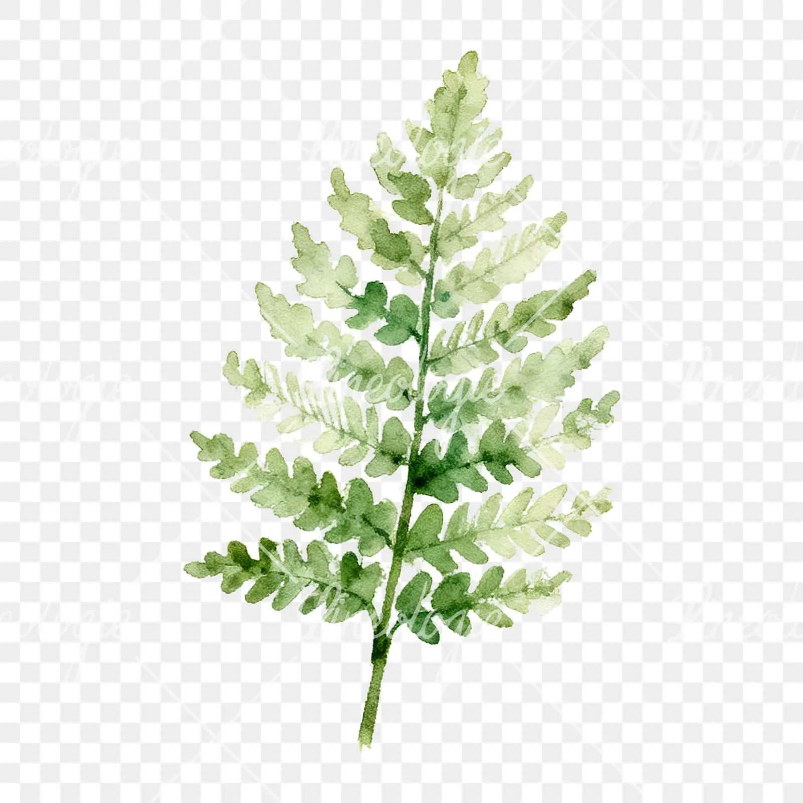 Watercolor fern with pine needle clipart 9 of 9 on a transparent background (PNG)