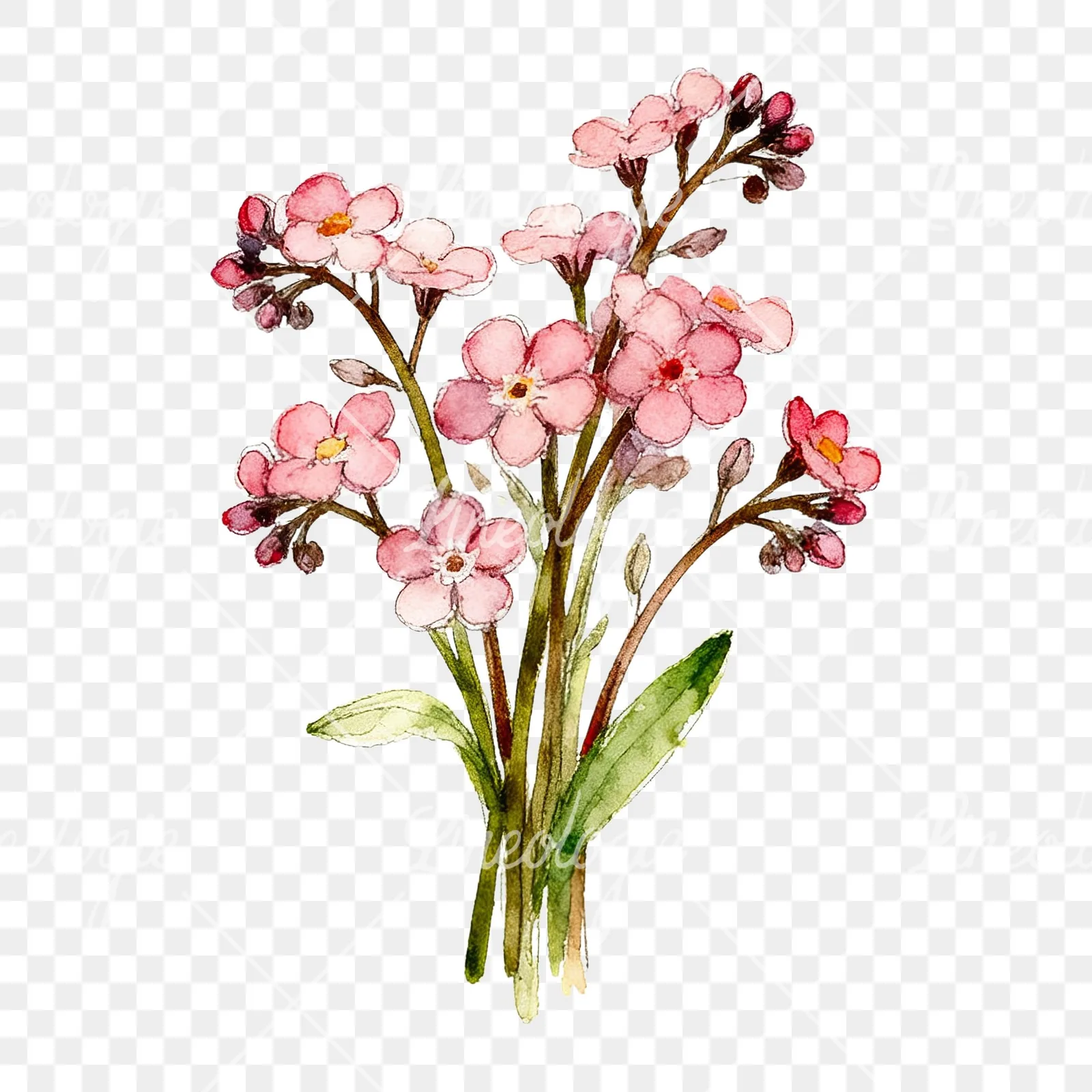 Watercolor multicolor forget me not bouquet clipart 5 of 9 on a transparent background (PNG)